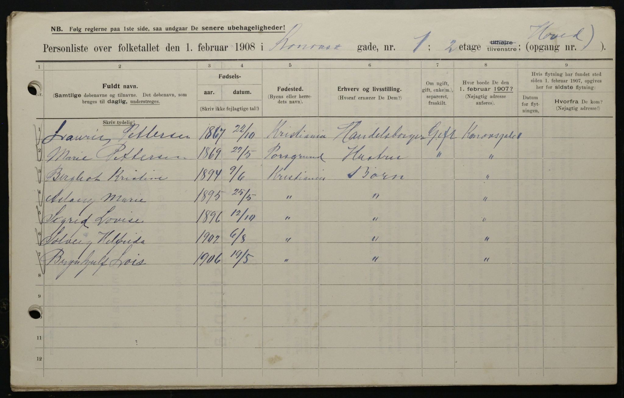 OBA, Municipal Census 1908 for Kristiania, 1908, p. 47468