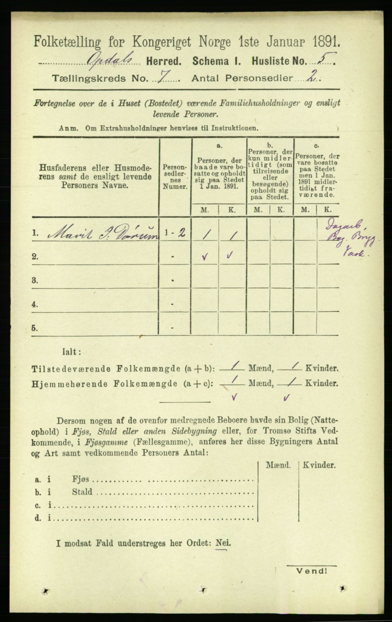 RA, 1891 census for 1634 Oppdal, 1891, p. 3410