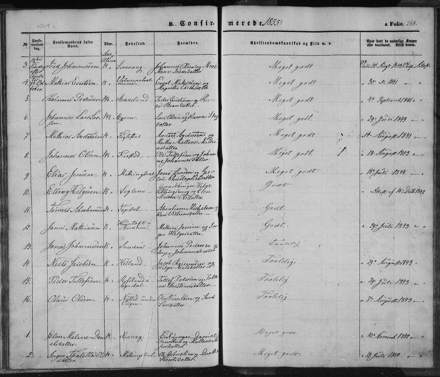Eigersund sokneprestkontor, SAST/A-101807/S08/L0012: Parish register (official) no. A 12.1, 1850-1865, p. 268