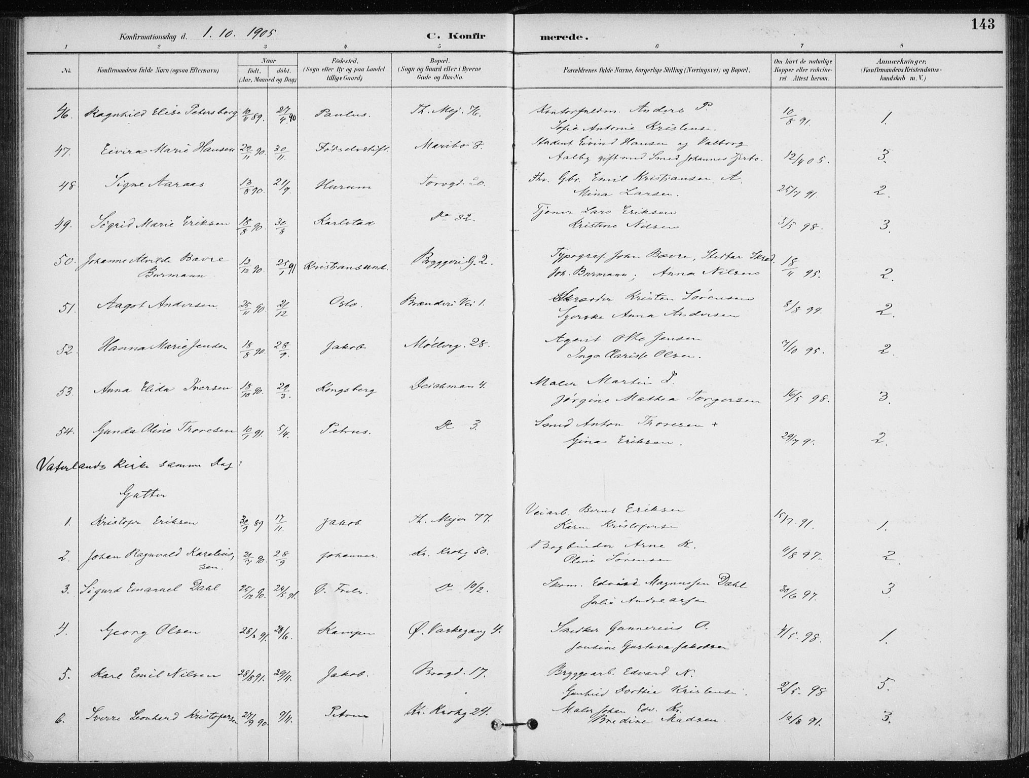 Jakob prestekontor Kirkebøker, SAO/A-10850/F/Fa/L0008: Parish register (official) no. 8, 1892-1924, p. 143