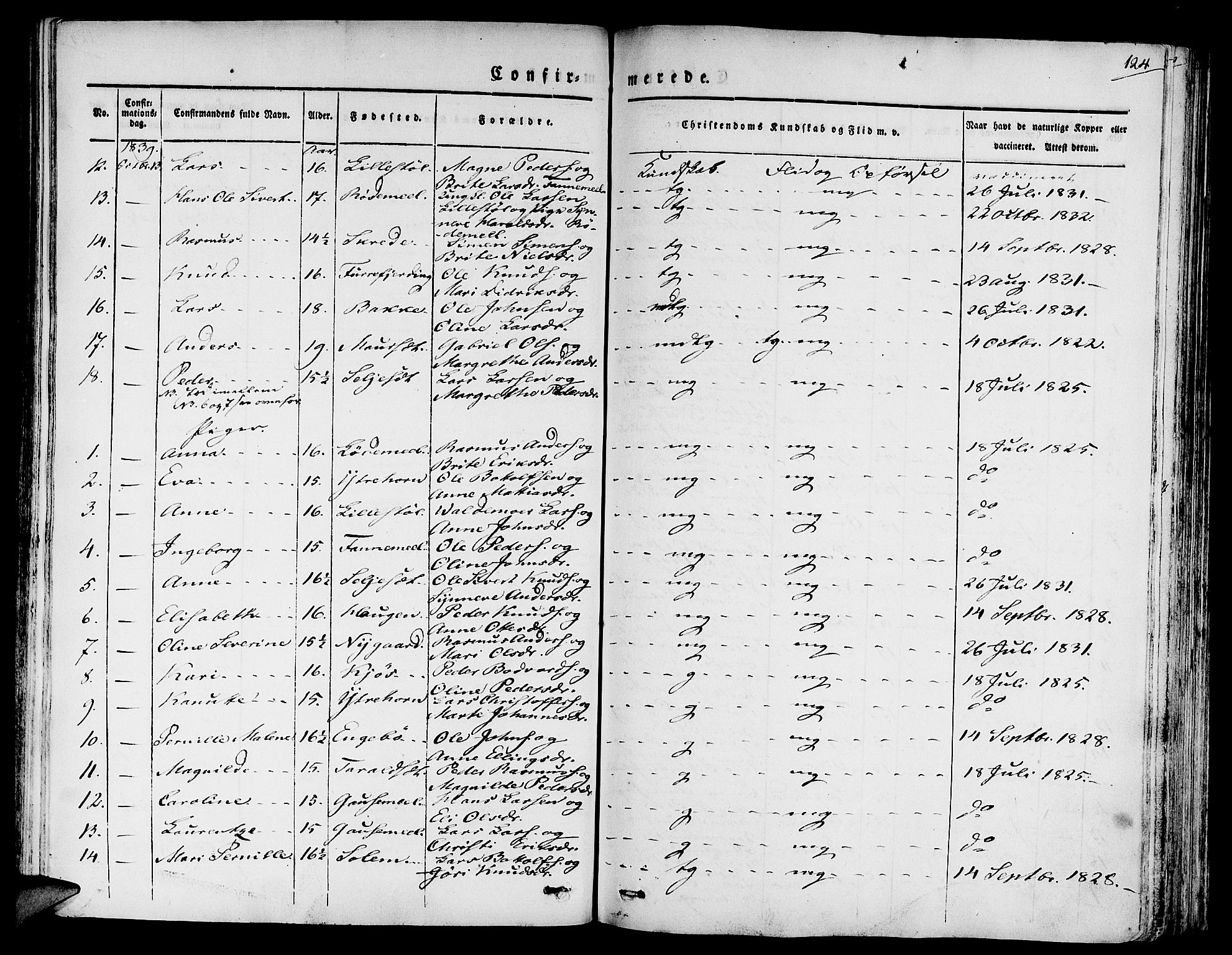 Eid sokneprestembete, SAB/A-82301/H/Haa/Haaa/L0006: Parish register (official) no. A 6, 1831-1843, p. 124