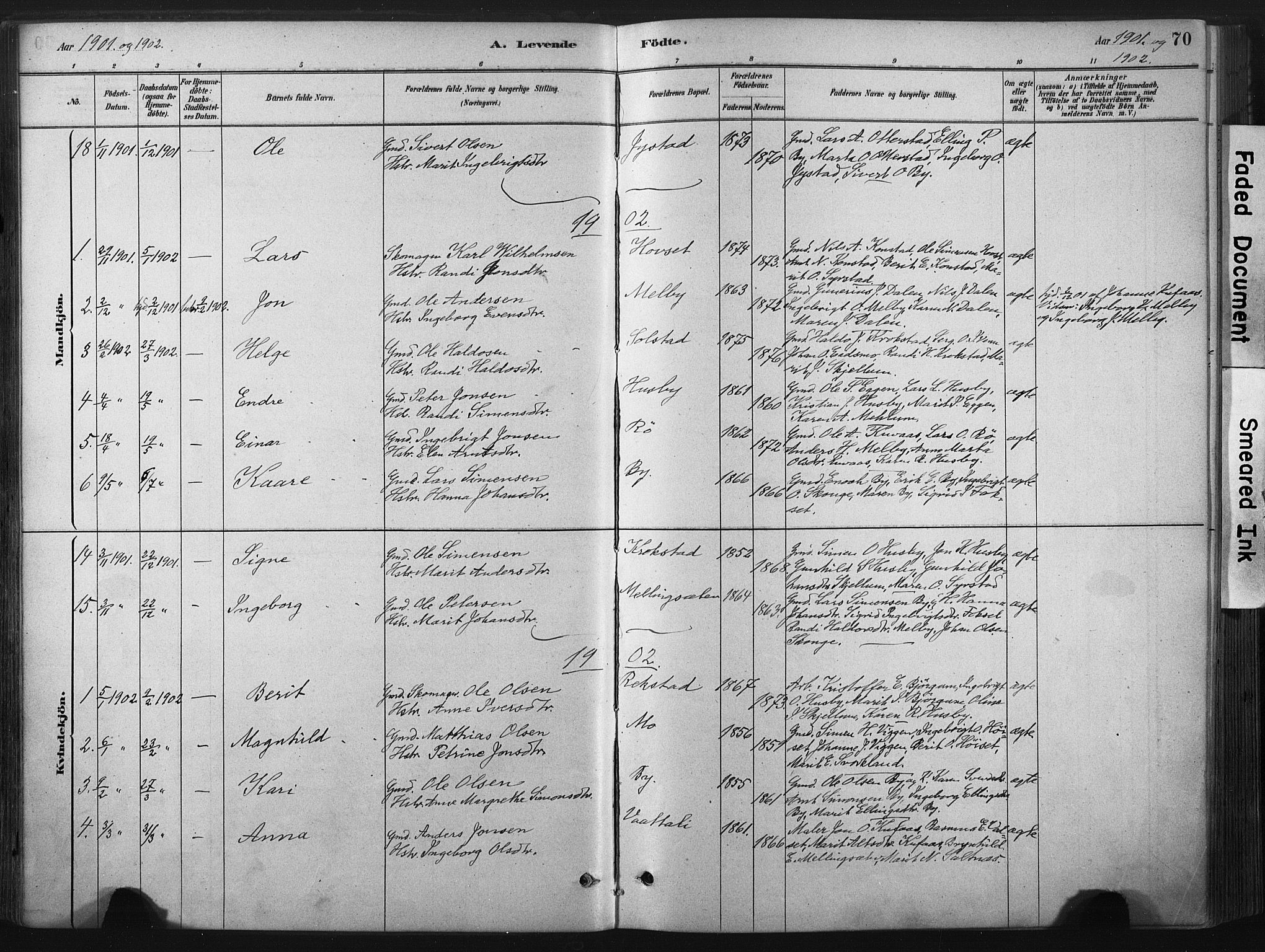 Ministerialprotokoller, klokkerbøker og fødselsregistre - Sør-Trøndelag, SAT/A-1456/667/L0795: Parish register (official) no. 667A03, 1879-1907, p. 70