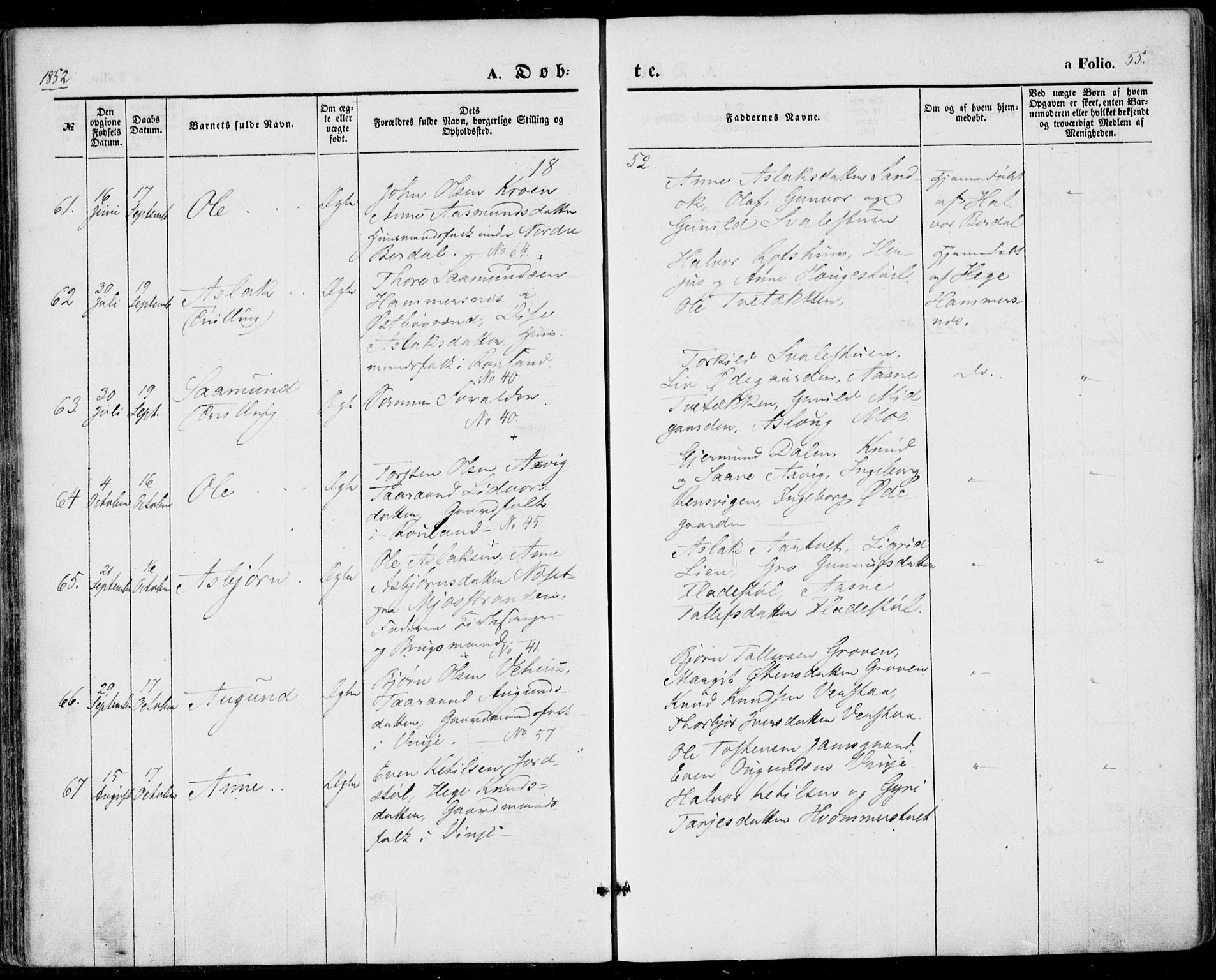 Vinje kirkebøker, AV/SAKO-A-312/F/Fa/L0004: Parish register (official) no. I 4, 1843-1869, p. 55