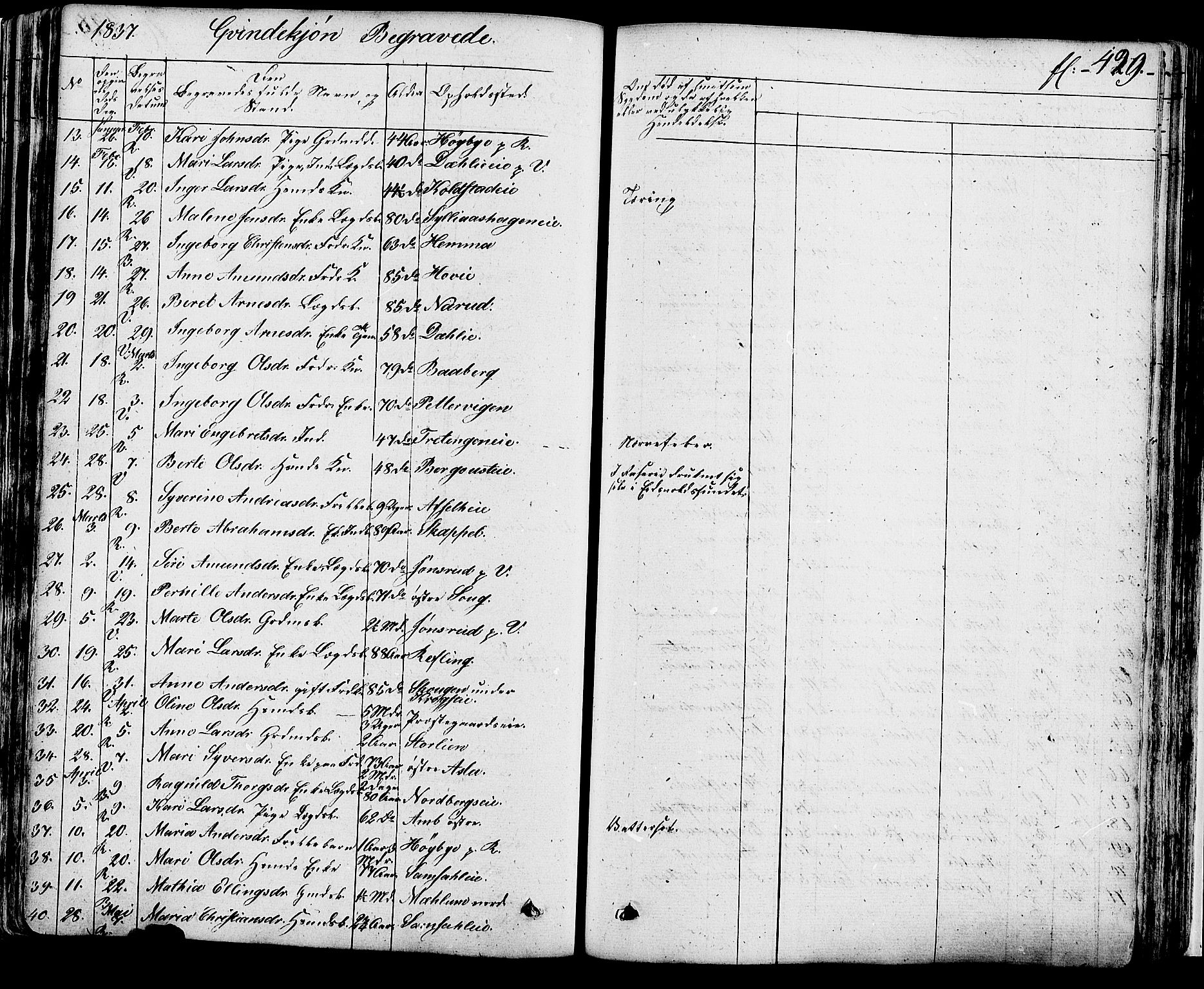 Ringsaker prestekontor, AV/SAH-PREST-014/K/Ka/L0007: Parish register (official) no. 7B, 1826-1837, p. 429