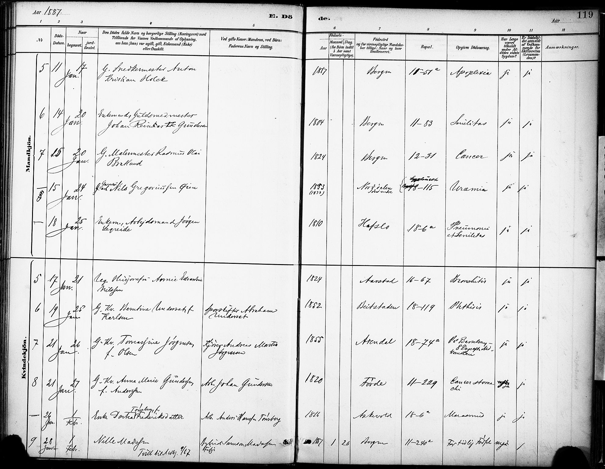 Domkirken sokneprestembete, AV/SAB-A-74801/H/Haa/L0043: Parish register (official) no. E 5, 1882-1904, p. 119