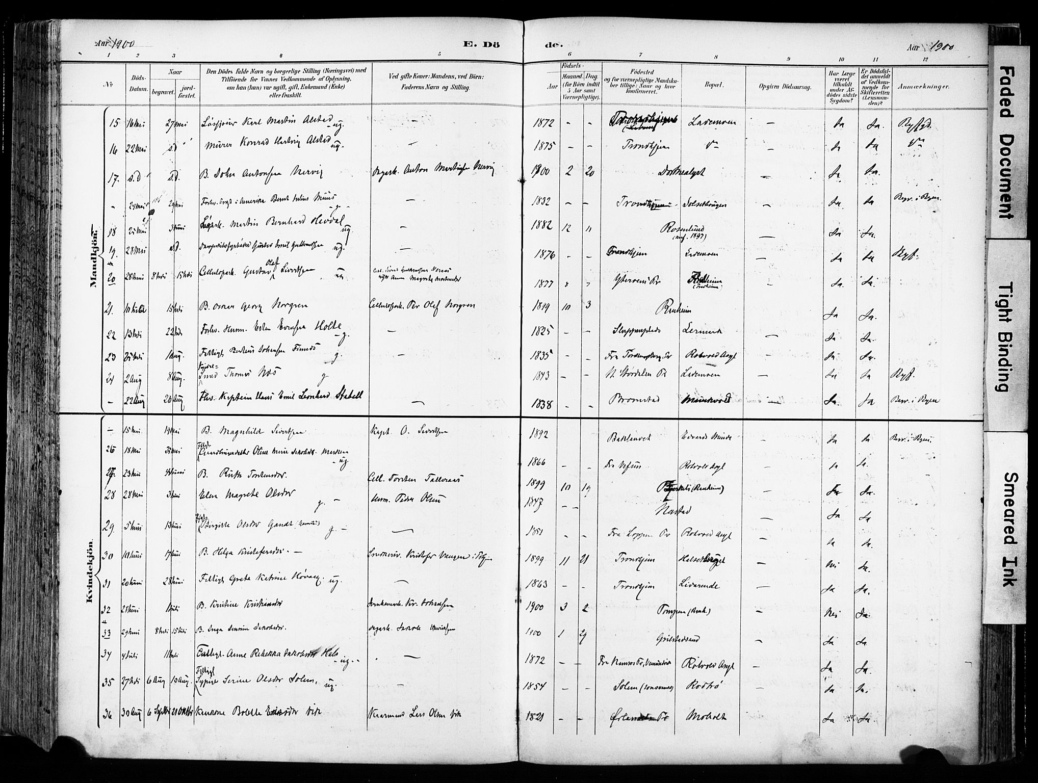 Ministerialprotokoller, klokkerbøker og fødselsregistre - Sør-Trøndelag, AV/SAT-A-1456/606/L0301: Parish register (official) no. 606A16, 1894-1907