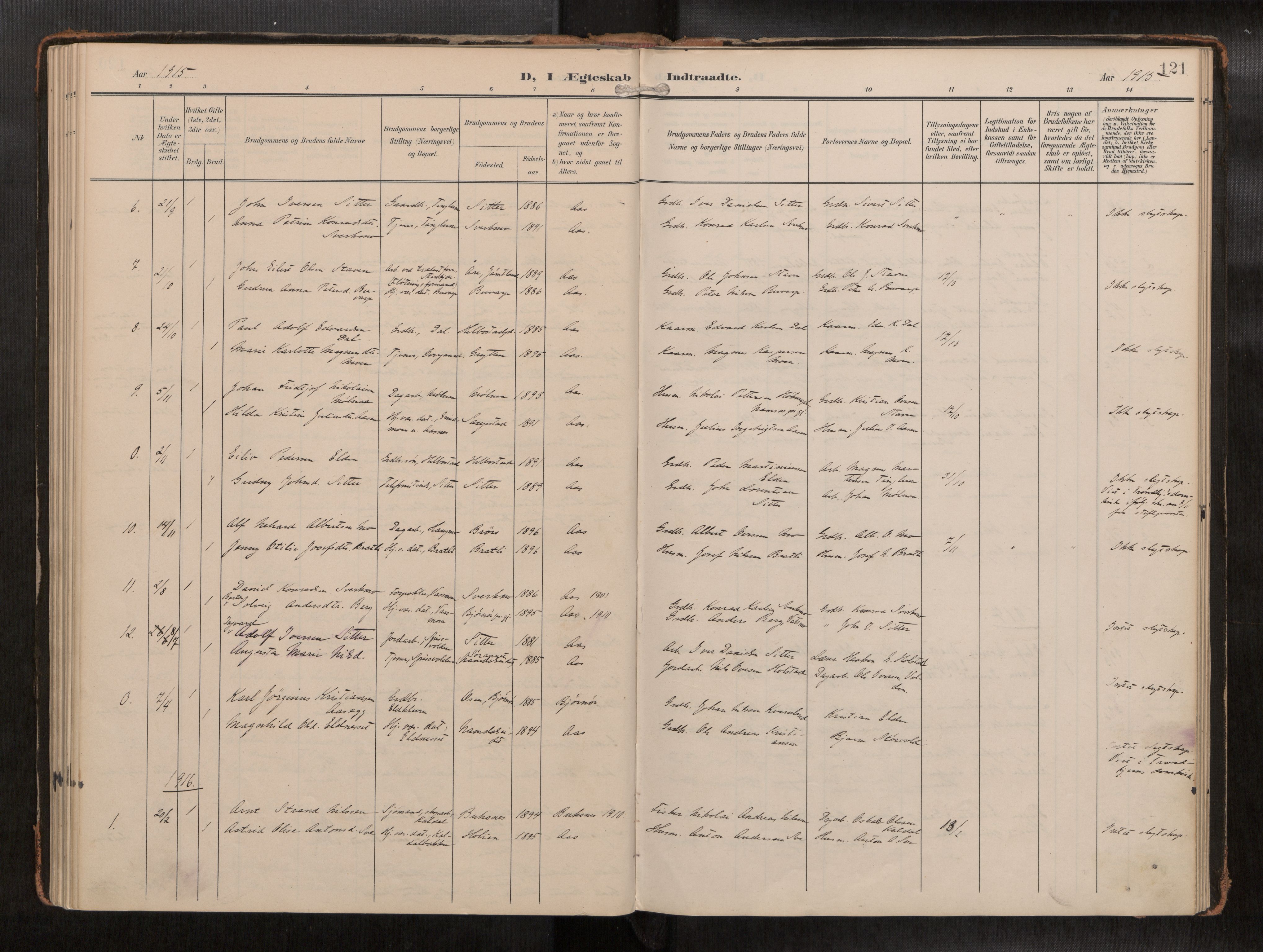 Ministerialprotokoller, klokkerbøker og fødselsregistre - Nord-Trøndelag, SAT/A-1458/742/L0409a: Parish register (official) no. 742A03, 1906-1924, p. 121