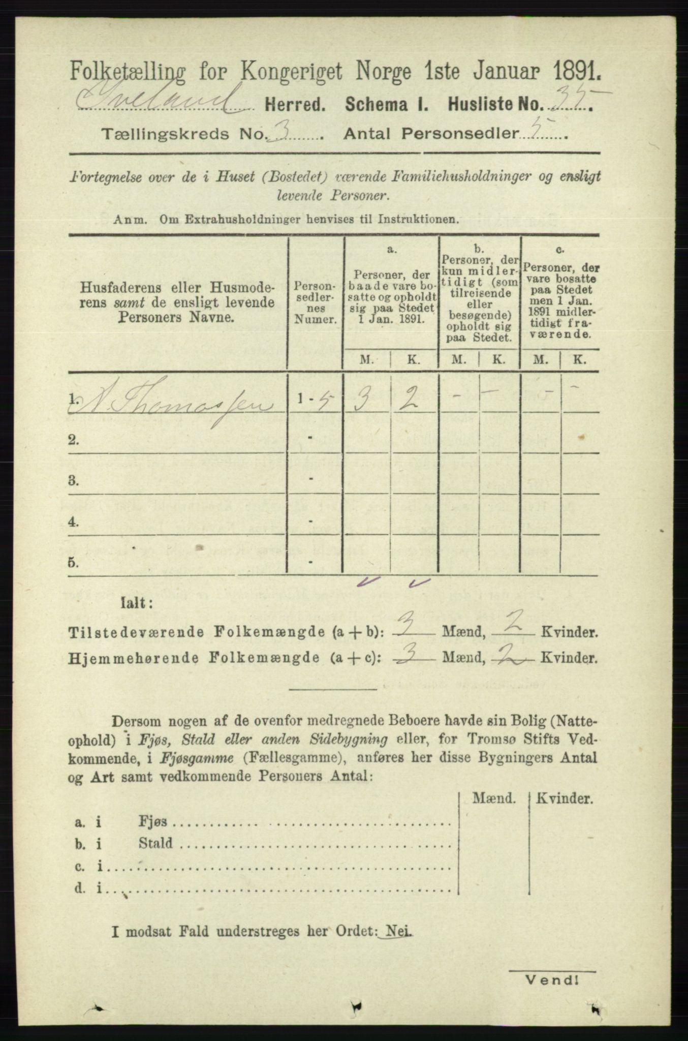 RA, 1891 census for 0935 Iveland, 1891, p. 725