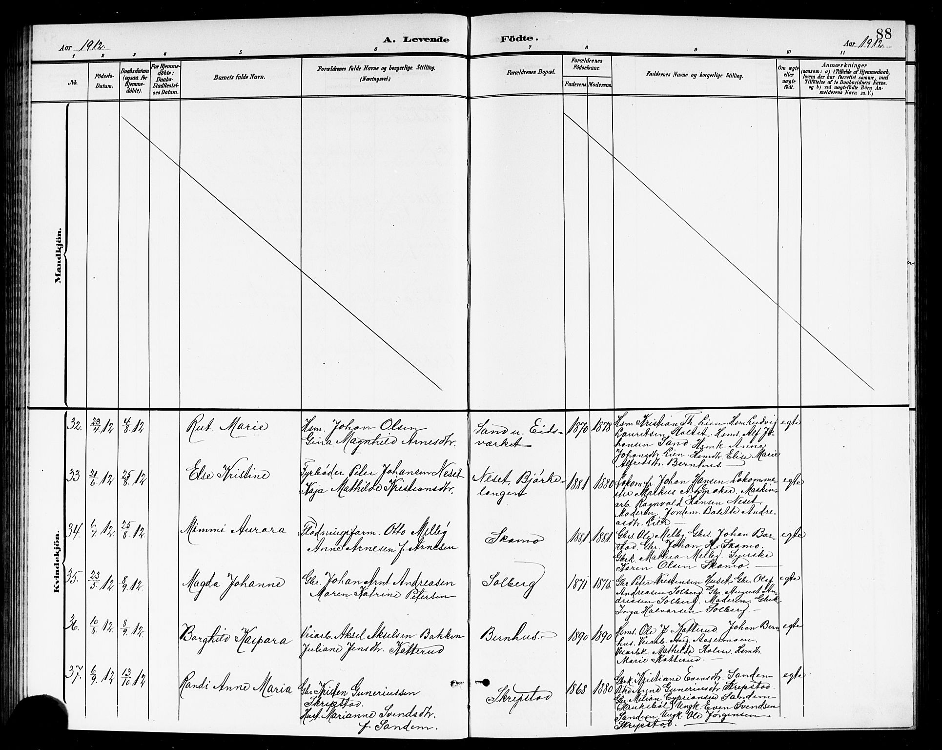 Høland prestekontor Kirkebøker, AV/SAO-A-10346a/G/Ga/L0007: Parish register (copy) no. I 7, 1902-1914, p. 88