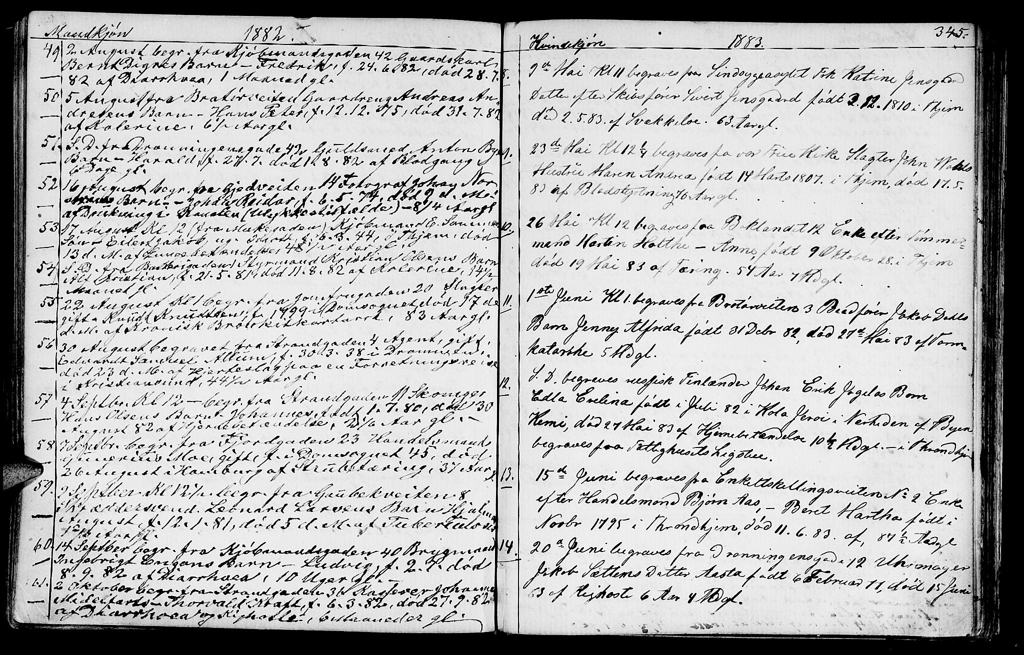 Ministerialprotokoller, klokkerbøker og fødselsregistre - Sør-Trøndelag, SAT/A-1456/602/L0142: Parish register (copy) no. 602C10, 1872-1894, p. 345