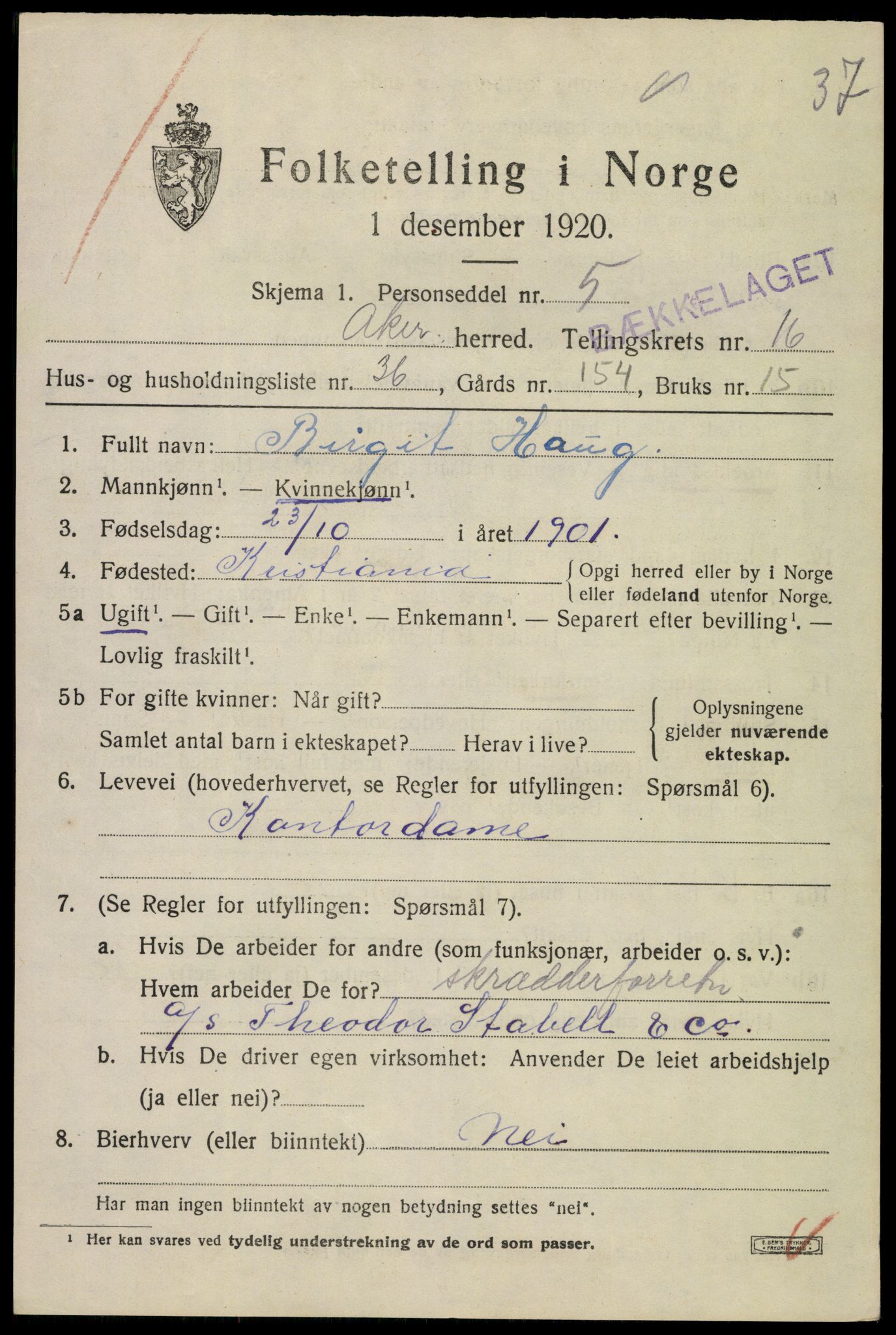 SAO, 1920 census for Aker, 1920, p. 82566