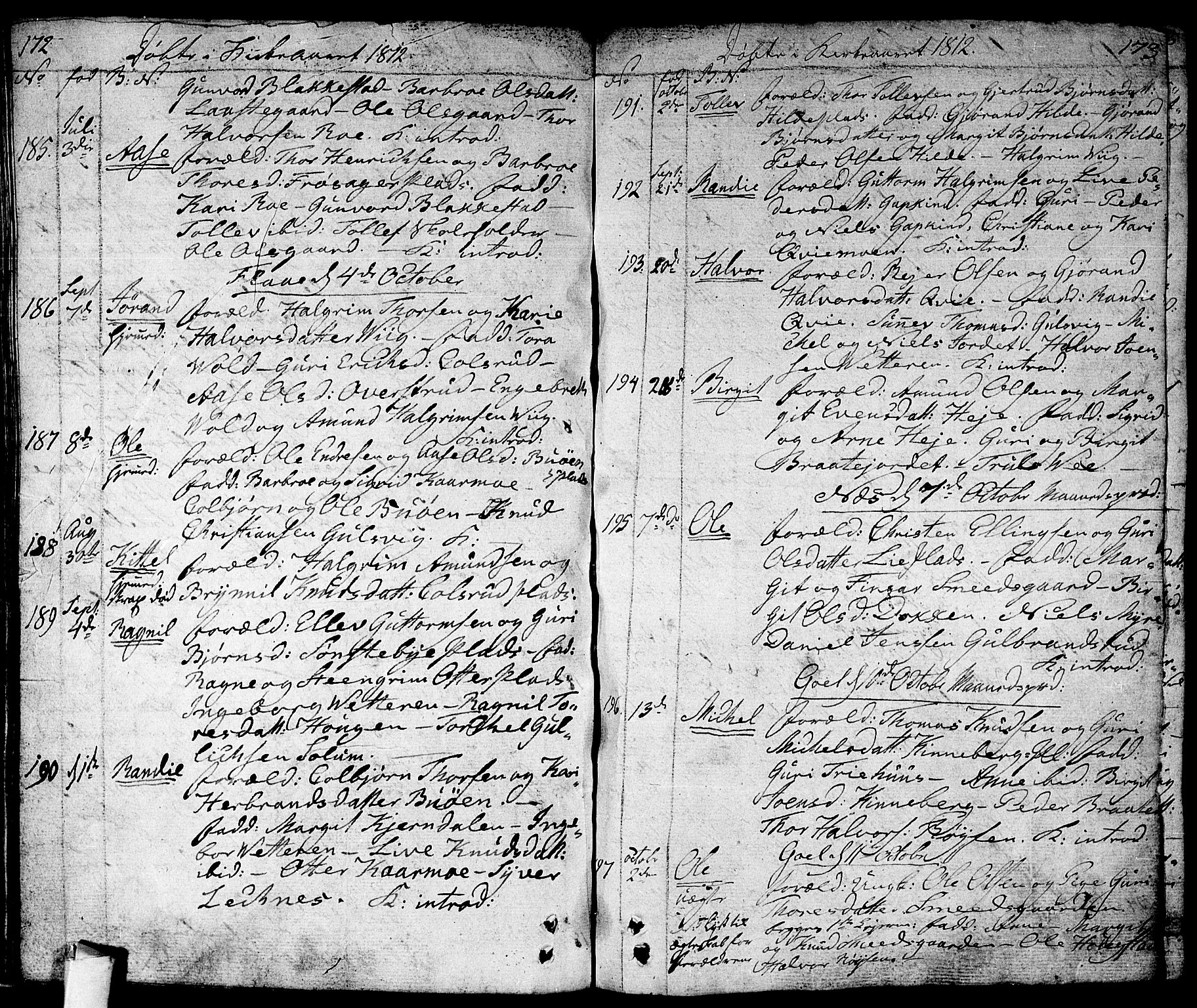 Nes kirkebøker, AV/SAKO-A-236/F/Fa/L0006: Parish register (official) no. 6, 1808-1814, p. 172-173