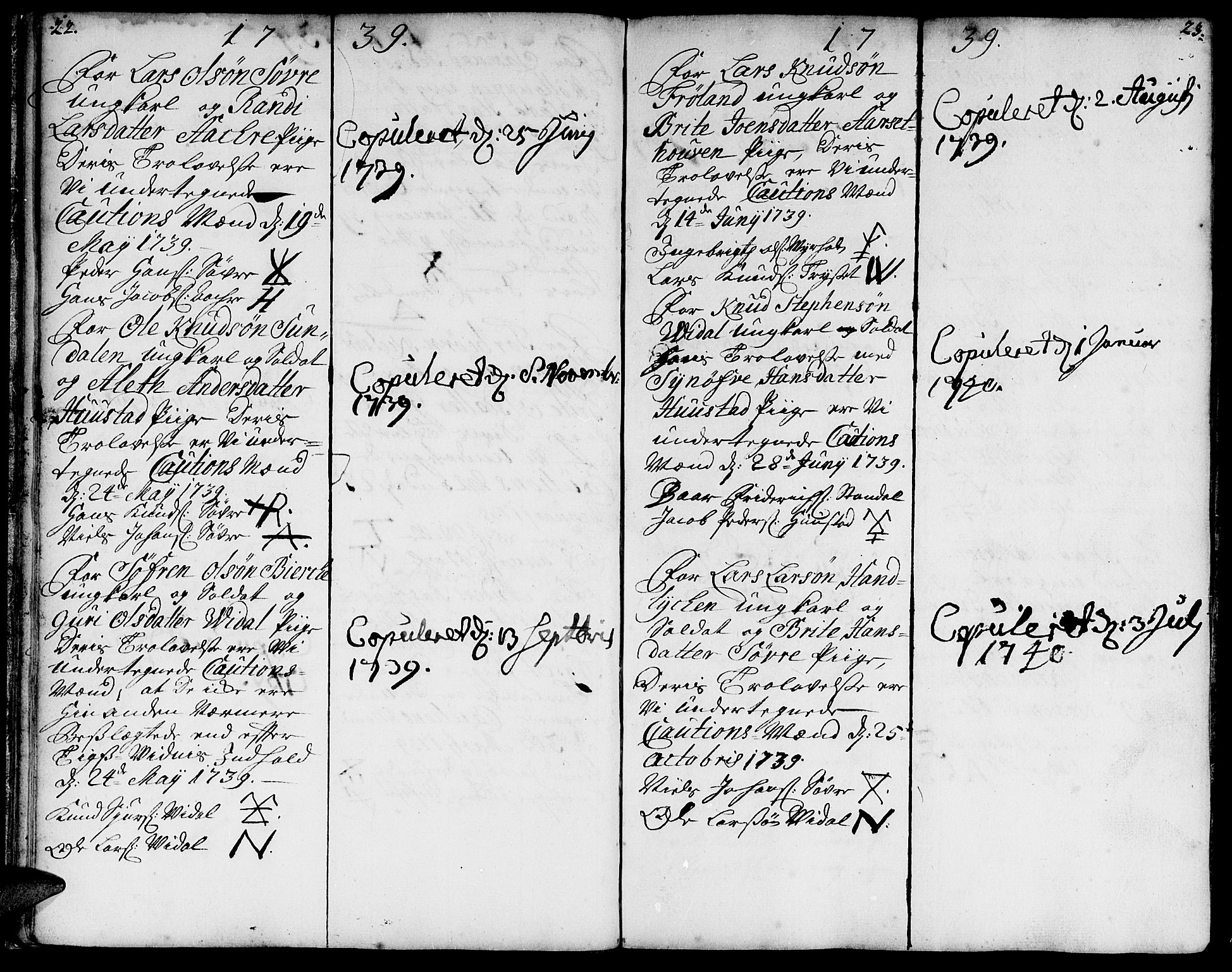 Ministerialprotokoller, klokkerbøker og fødselsregistre - Møre og Romsdal, SAT/A-1454/515/L0205: Parish register (official) no. 515A01, 1733-1764, p. 22-23