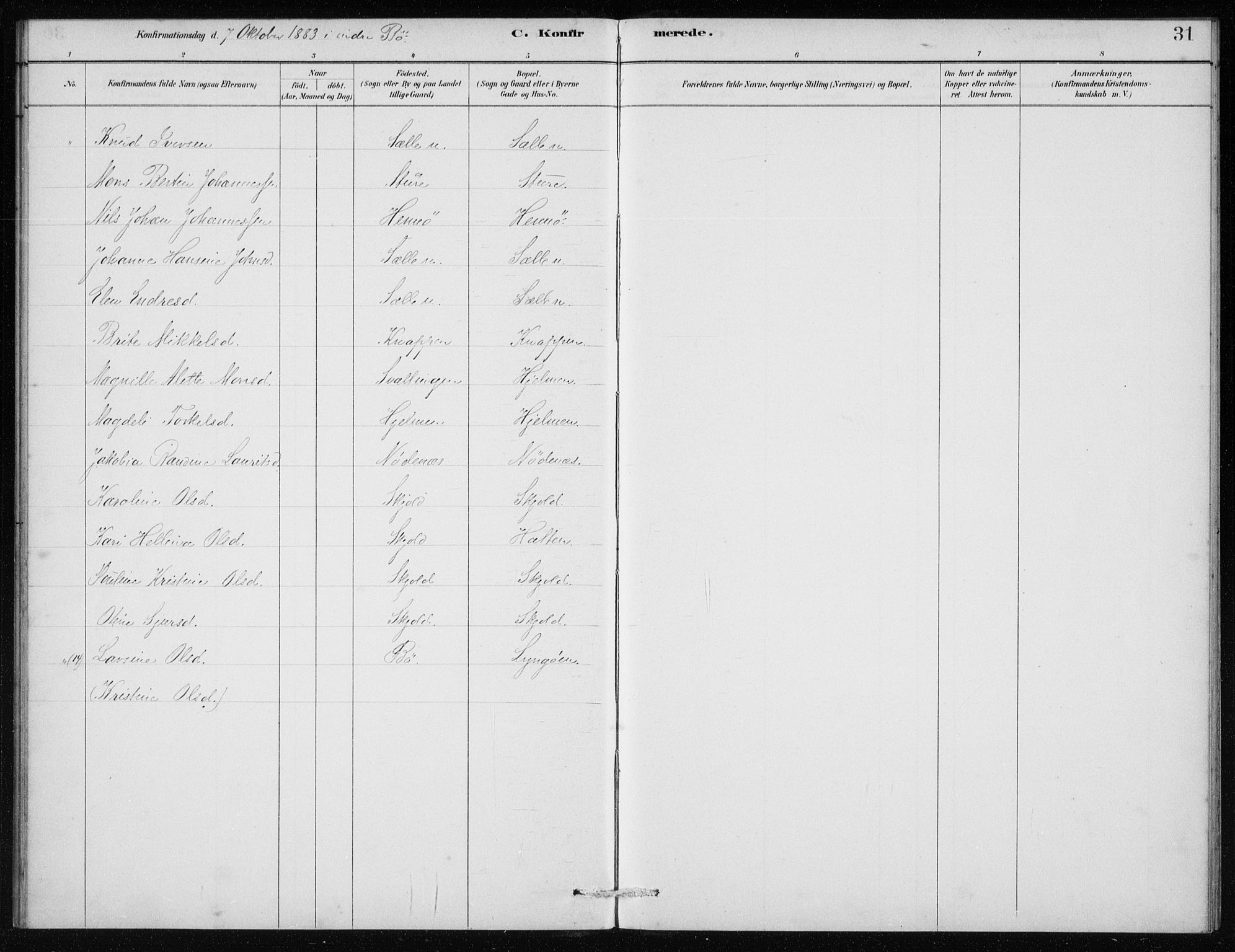 Manger sokneprestembete, AV/SAB-A-76801/H/Haa: Parish register (official) no. E  1, 1881-1890, p. 31