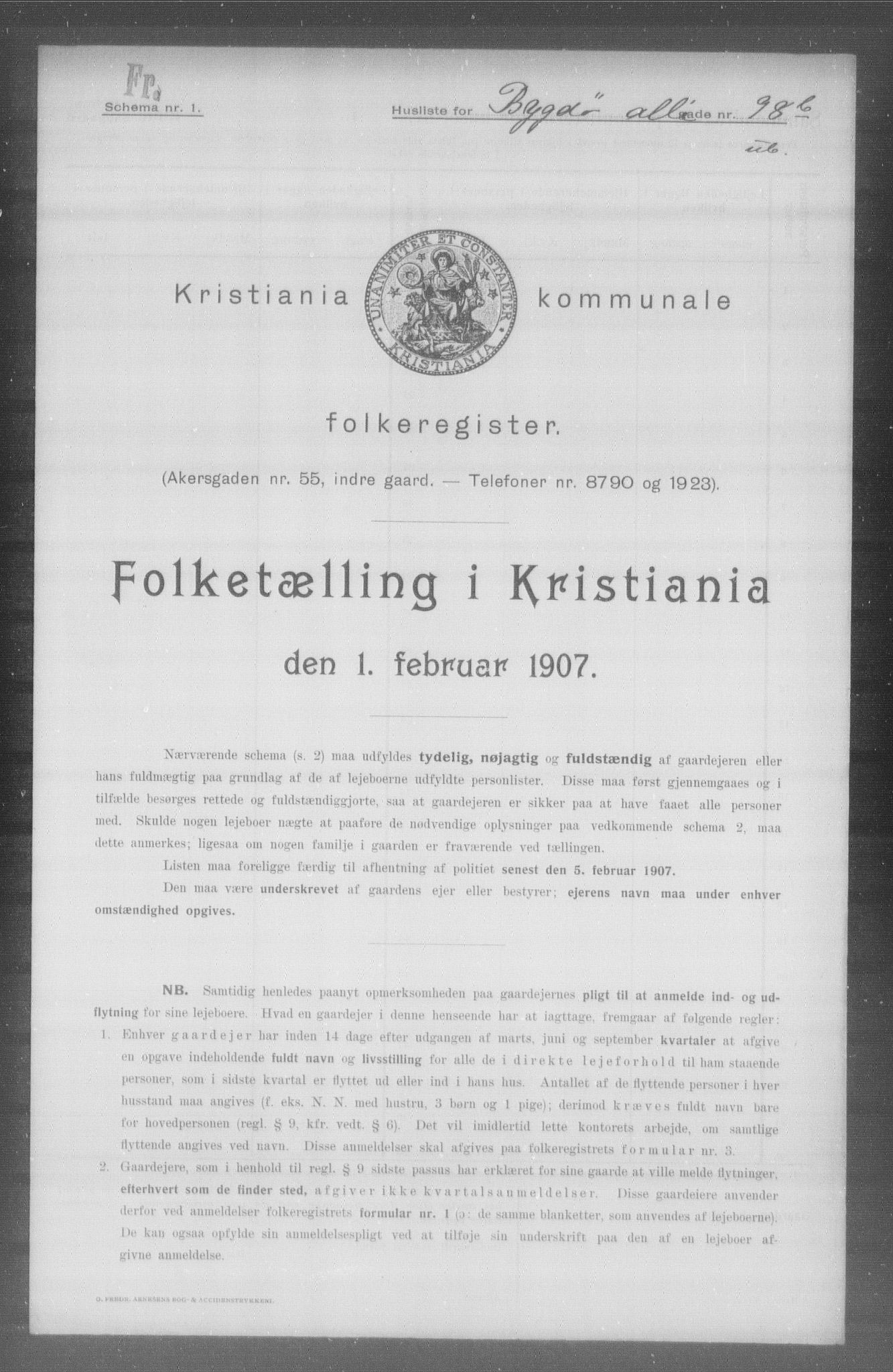 OBA, Municipal Census 1907 for Kristiania, 1907, p. 5700