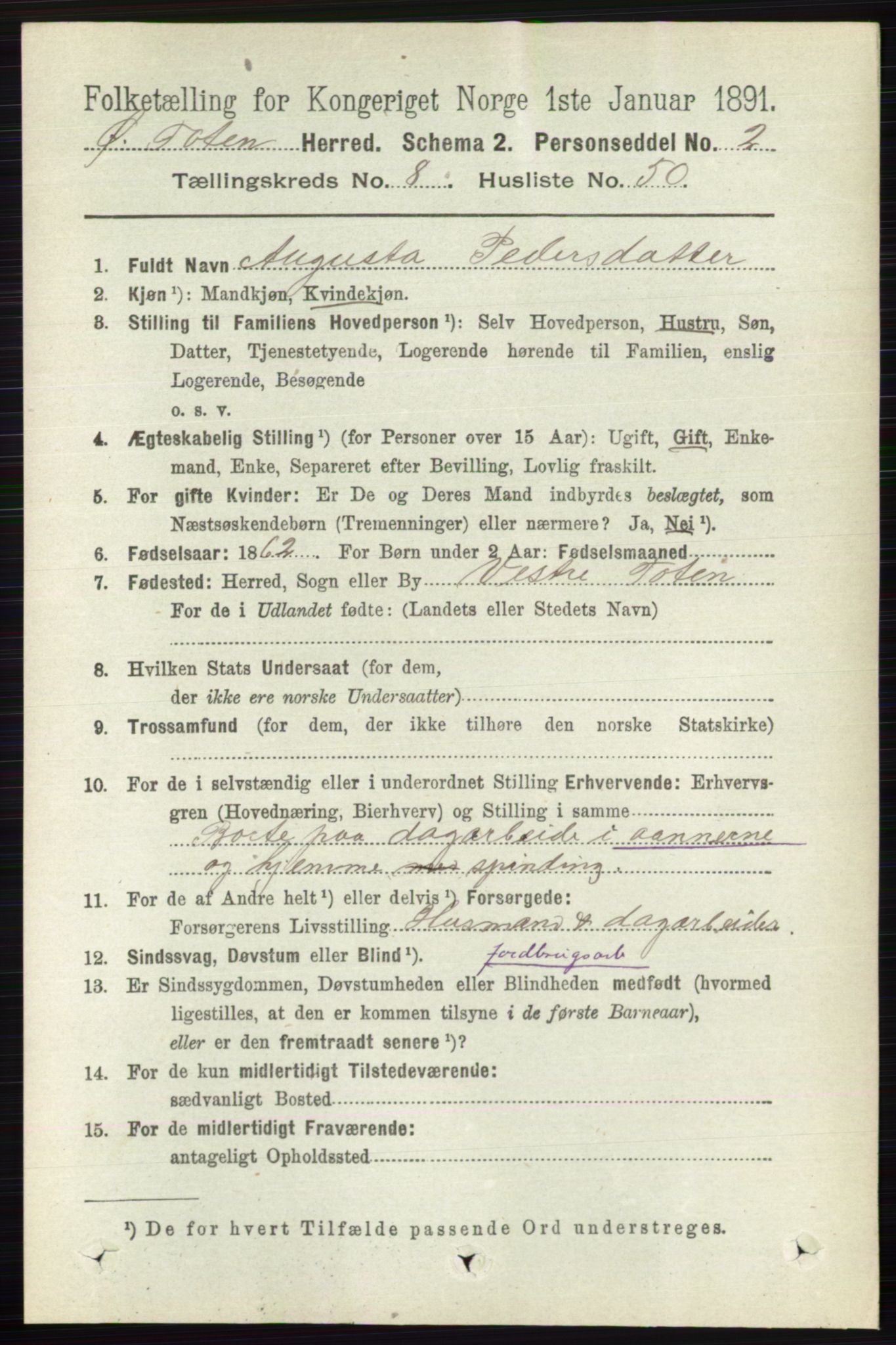 RA, 1891 census for 0528 Østre Toten, 1891, p. 5307