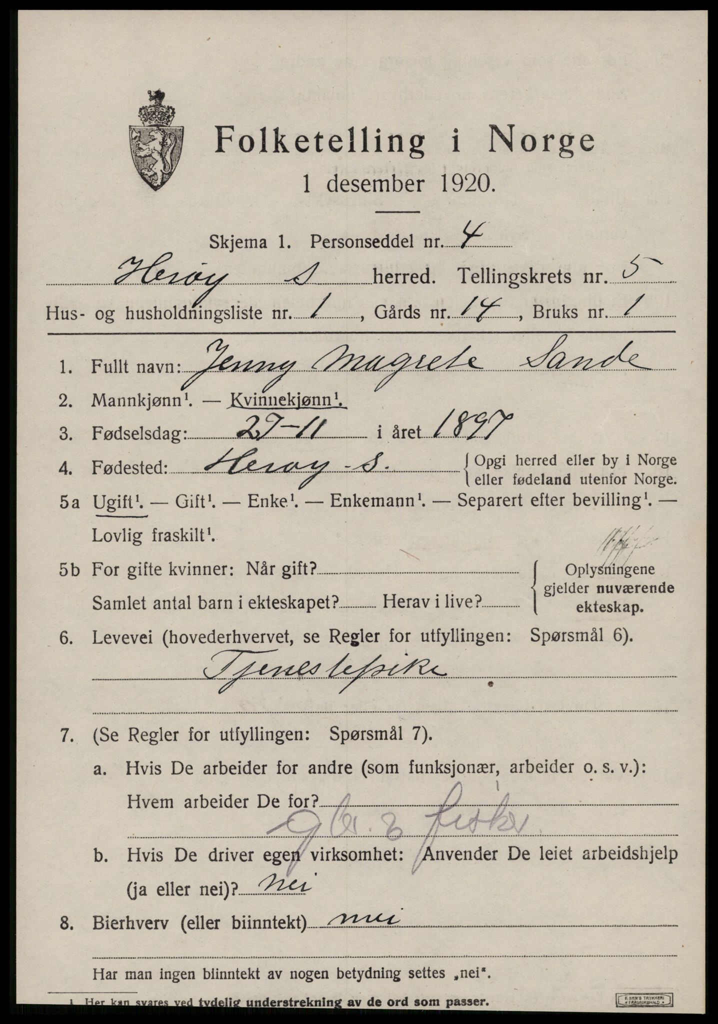 SAT, 1920 census for Herøy (MR), 1920, p. 3369