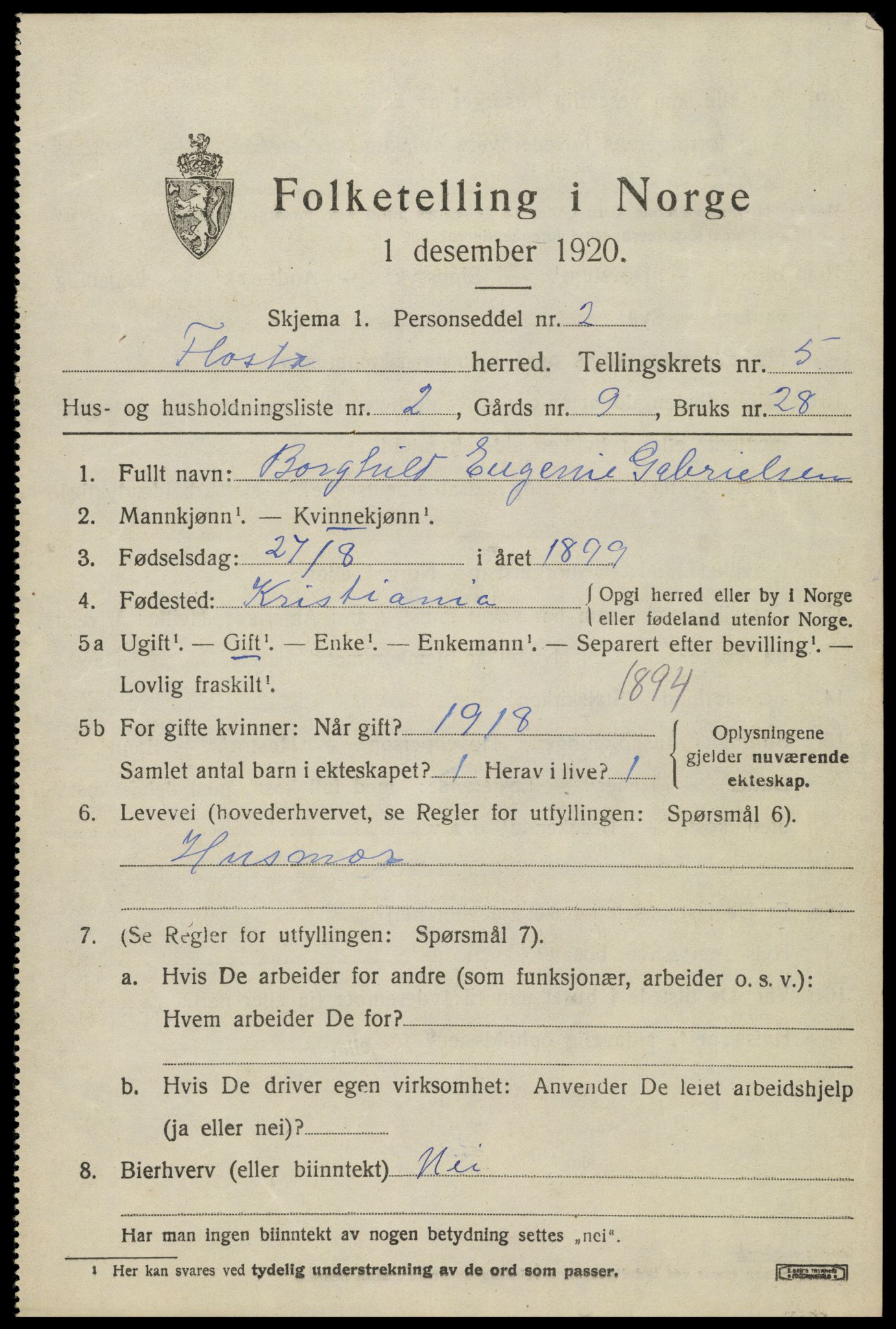 SAK, 1920 census for Flosta, 1920, p. 2864