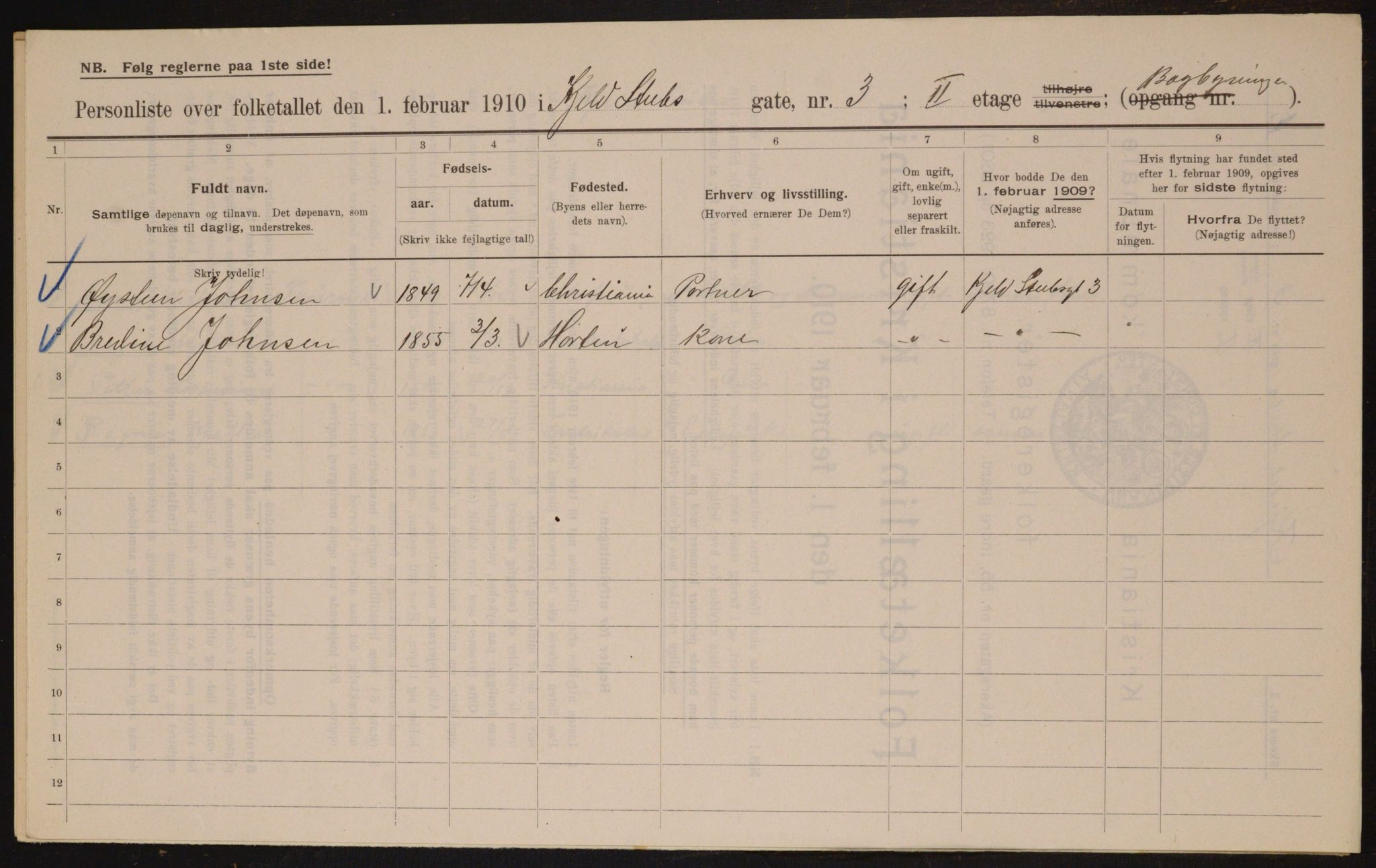 OBA, Municipal Census 1910 for Kristiania, 1910, p. 49828