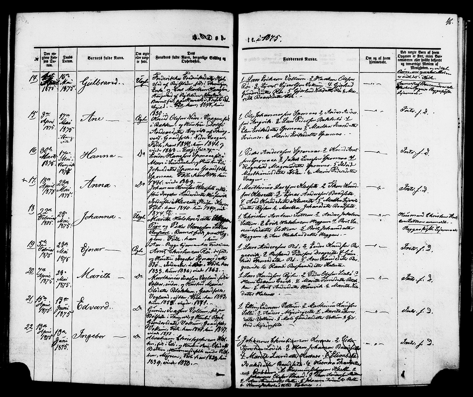 Ministerialprotokoller, klokkerbøker og fødselsregistre - Møre og Romsdal, AV/SAT-A-1454/576/L0884: Parish register (official) no. 576A02, 1865-1879, p. 46