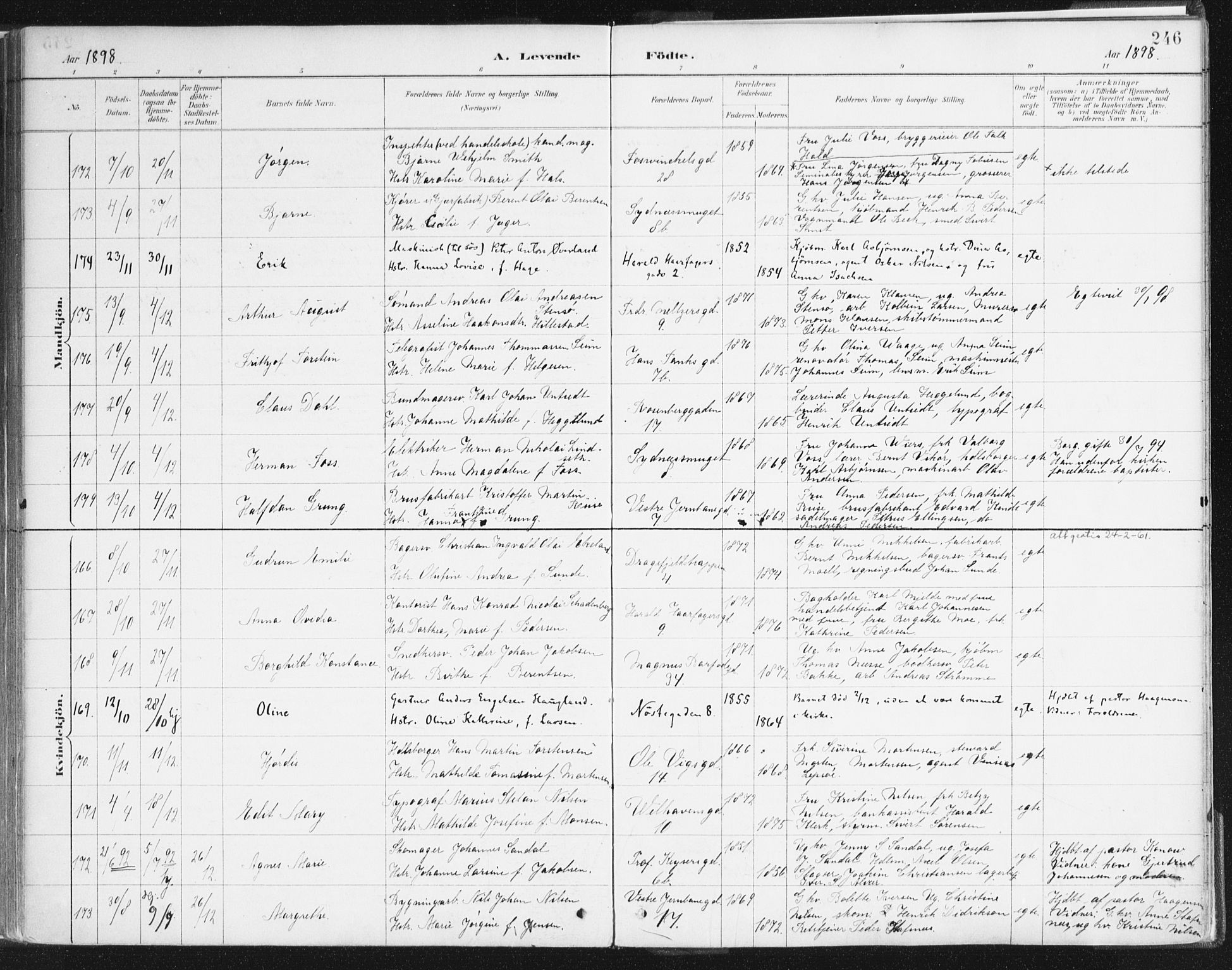 Johanneskirken sokneprestembete, SAB/A-76001/H/Haa/L0001: Parish register (official) no. A 1, 1885-1900, p. 246