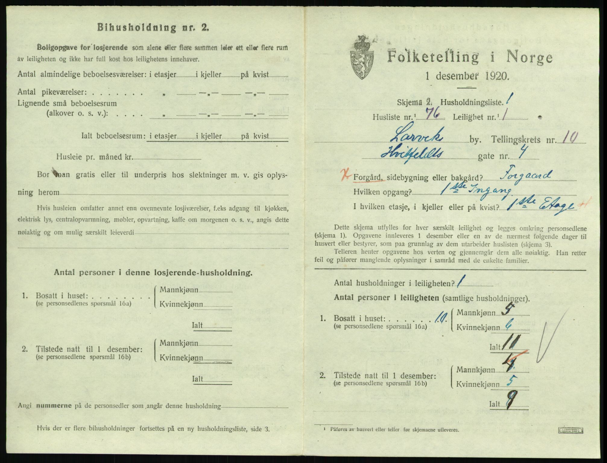 SAKO, 1920 census for Larvik, 1920, p. 7760