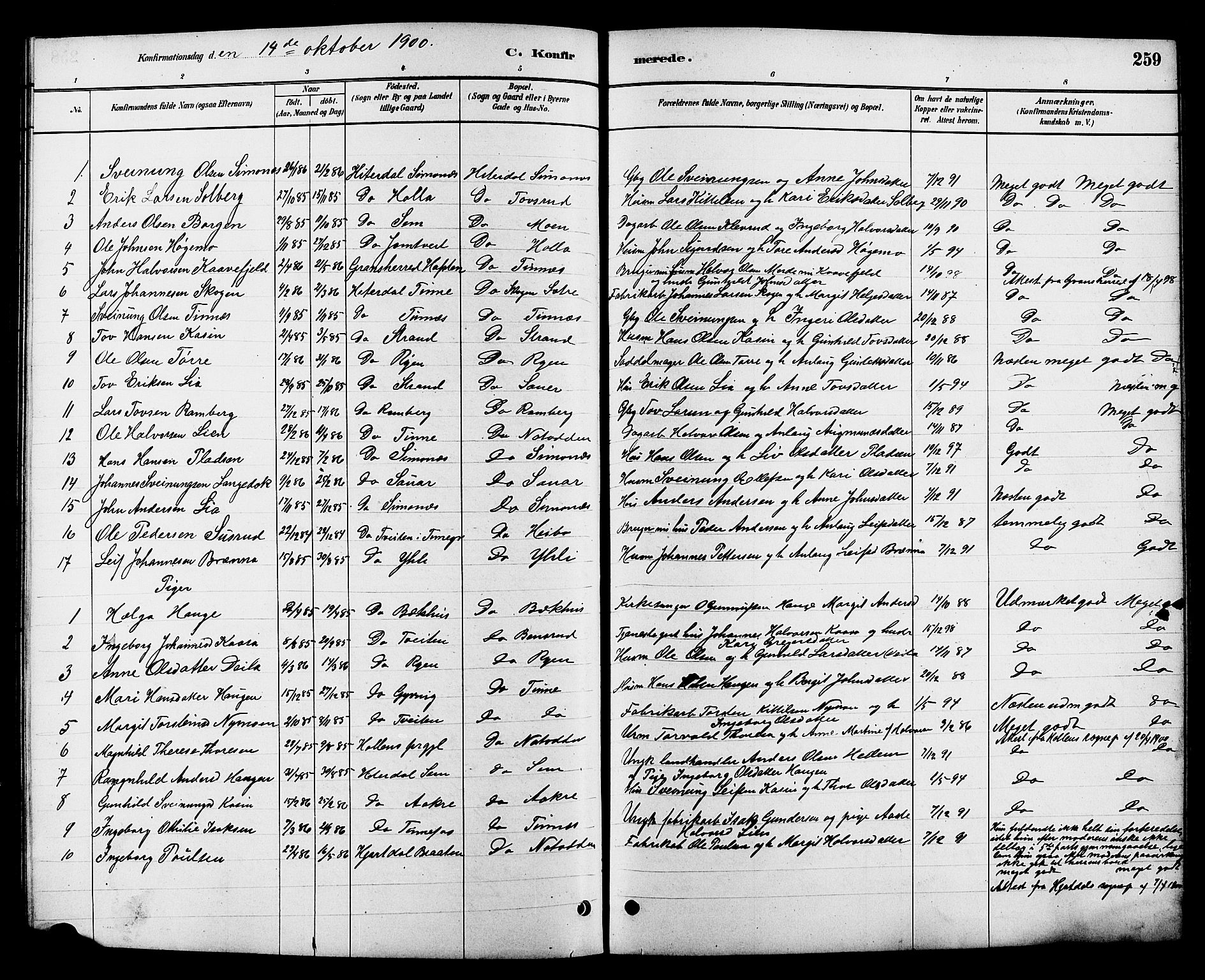 Heddal kirkebøker, SAKO/A-268/G/Ga/L0002: Parish register (copy) no. I 2, 1879-1908, p. 259