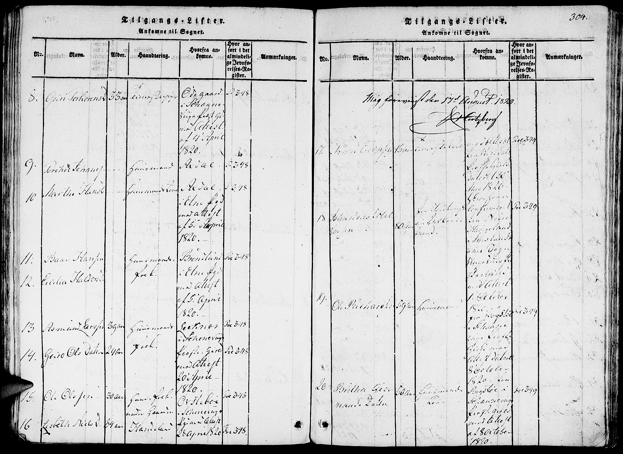 Fjelberg sokneprestembete, AV/SAB-A-75201/H/Haa: Parish register (official) no. A 4, 1816-1822, p. 304