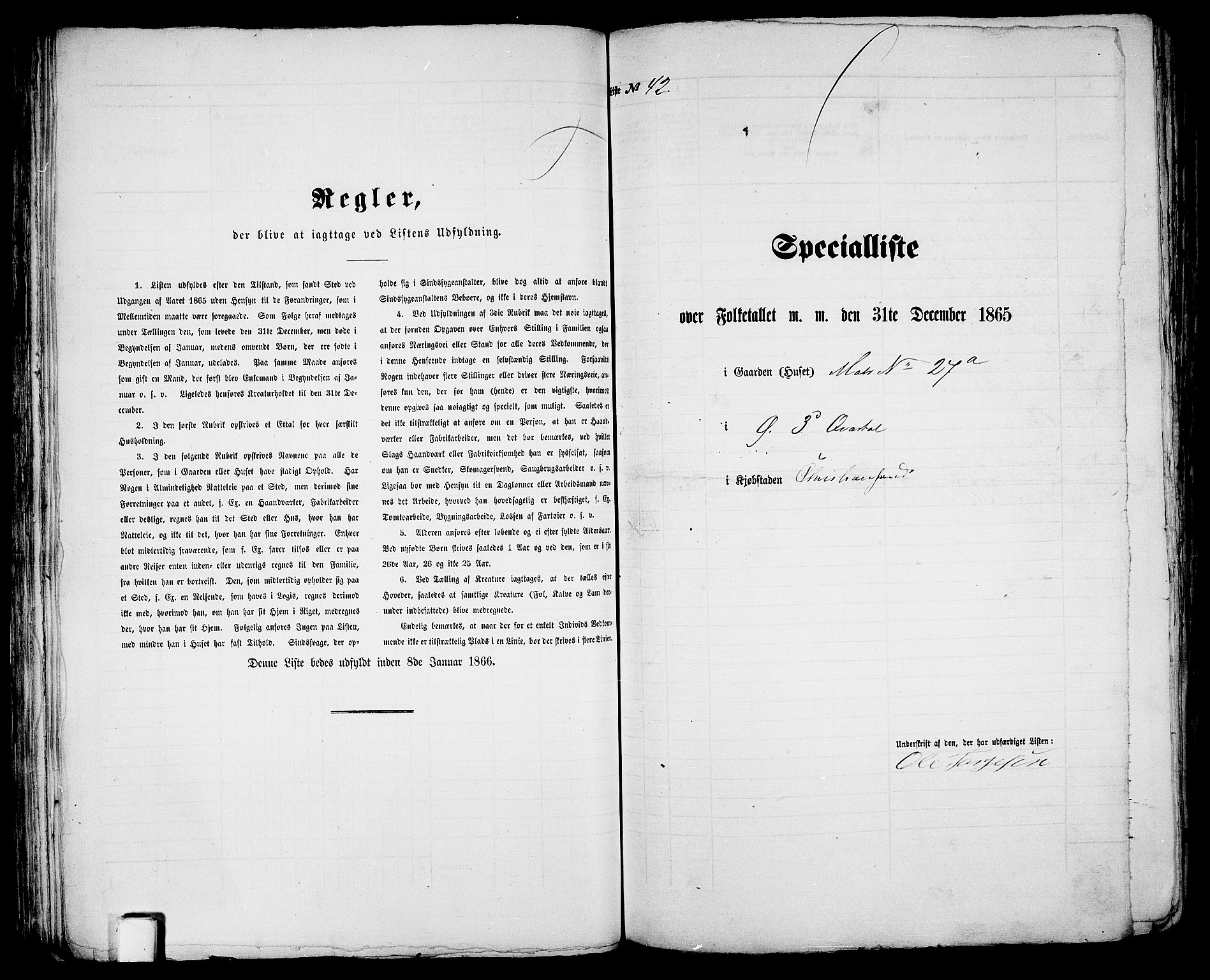 RA, 1865 census for Kristiansand, 1865, p. 97