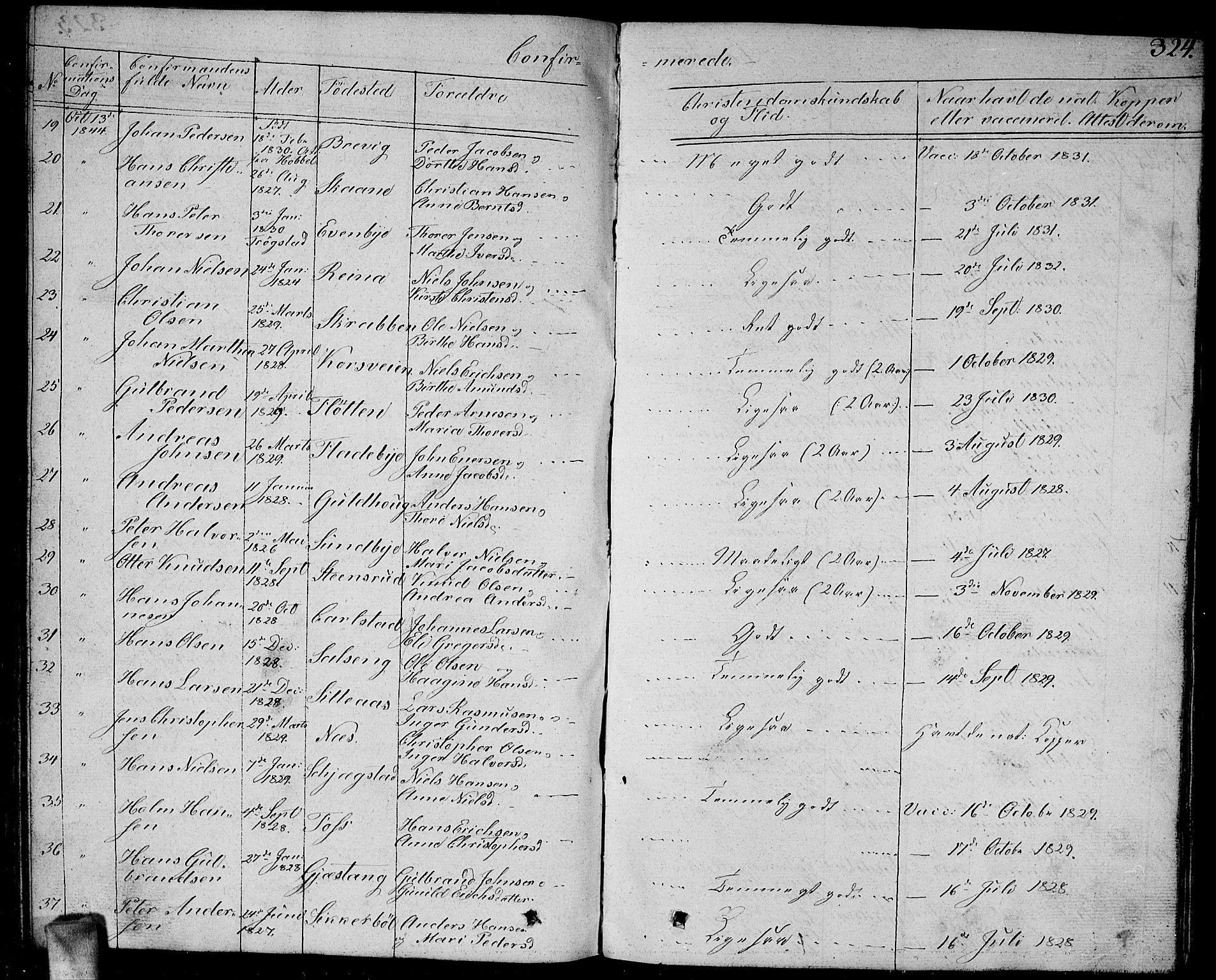 Enebakk prestekontor Kirkebøker, AV/SAO-A-10171c/G/Ga/L0003: Parish register (copy) no. I 3, 1833-1849, p. 324