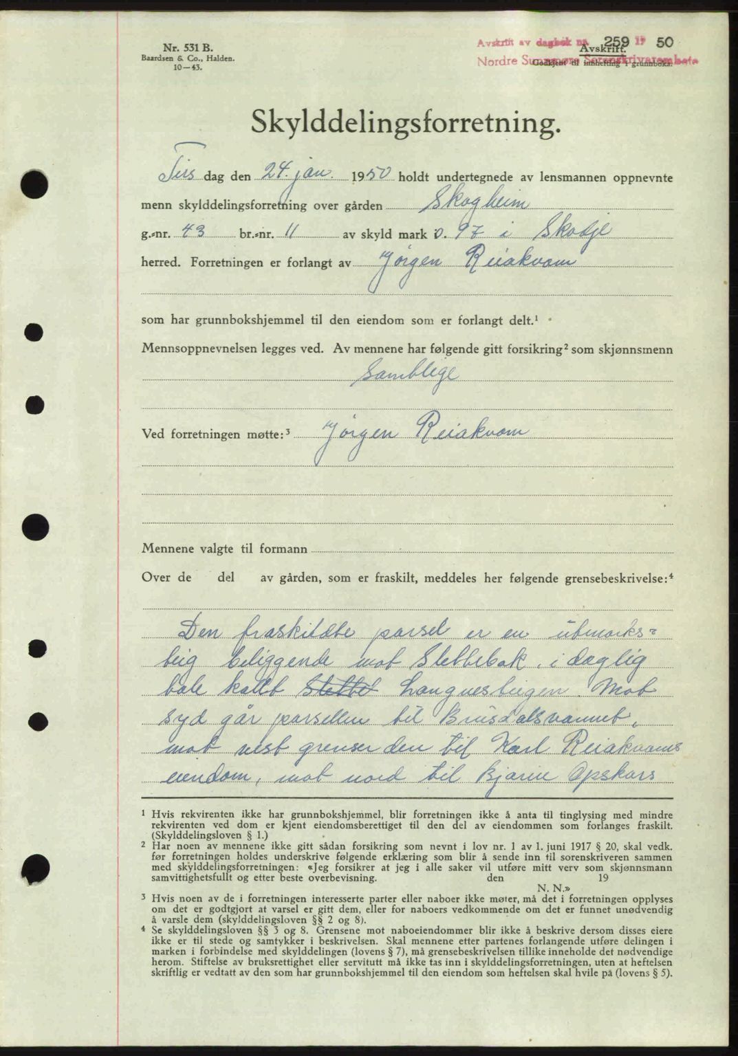 Nordre Sunnmøre sorenskriveri, AV/SAT-A-0006/1/2/2C/2Ca: Mortgage book no. A33, 1949-1950, Diary no: : 259/1950