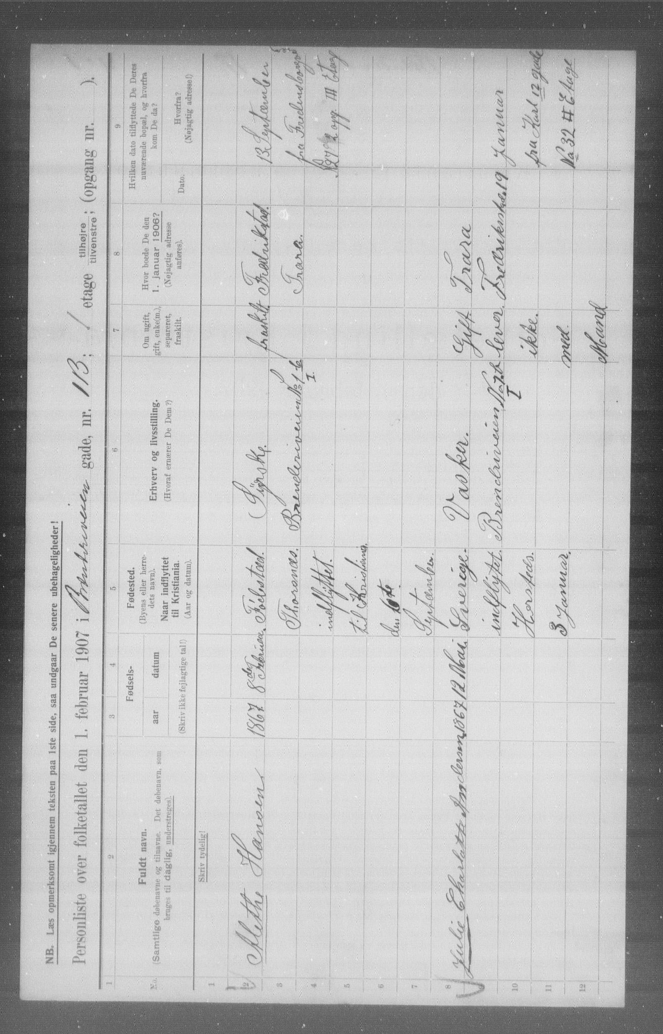 OBA, Municipal Census 1907 for Kristiania, 1907, p. 4450