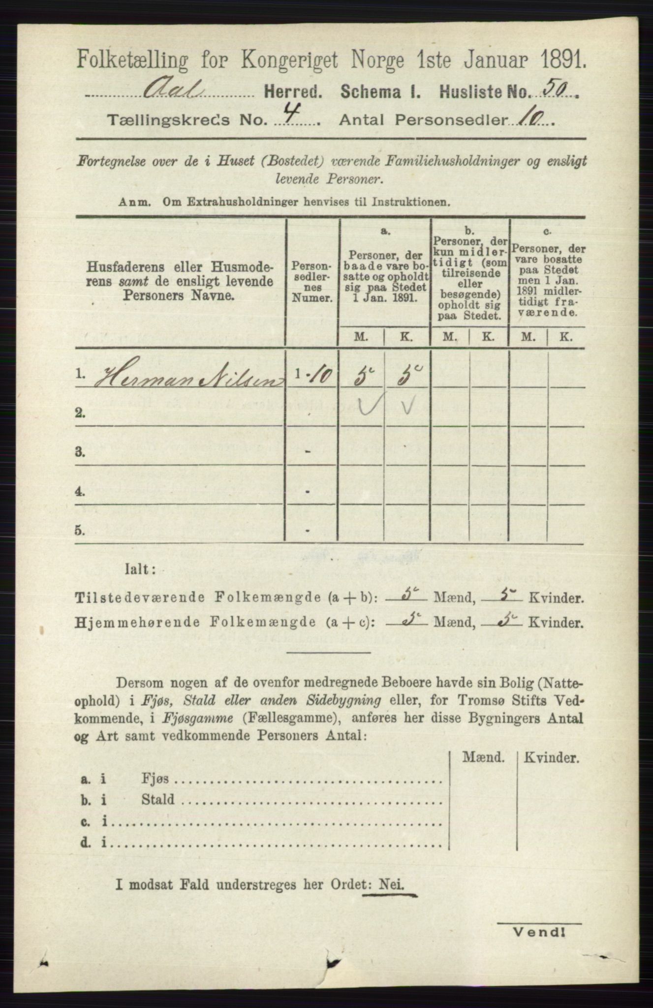 RA, 1891 census for 0619 Ål, 1891, p. 1030