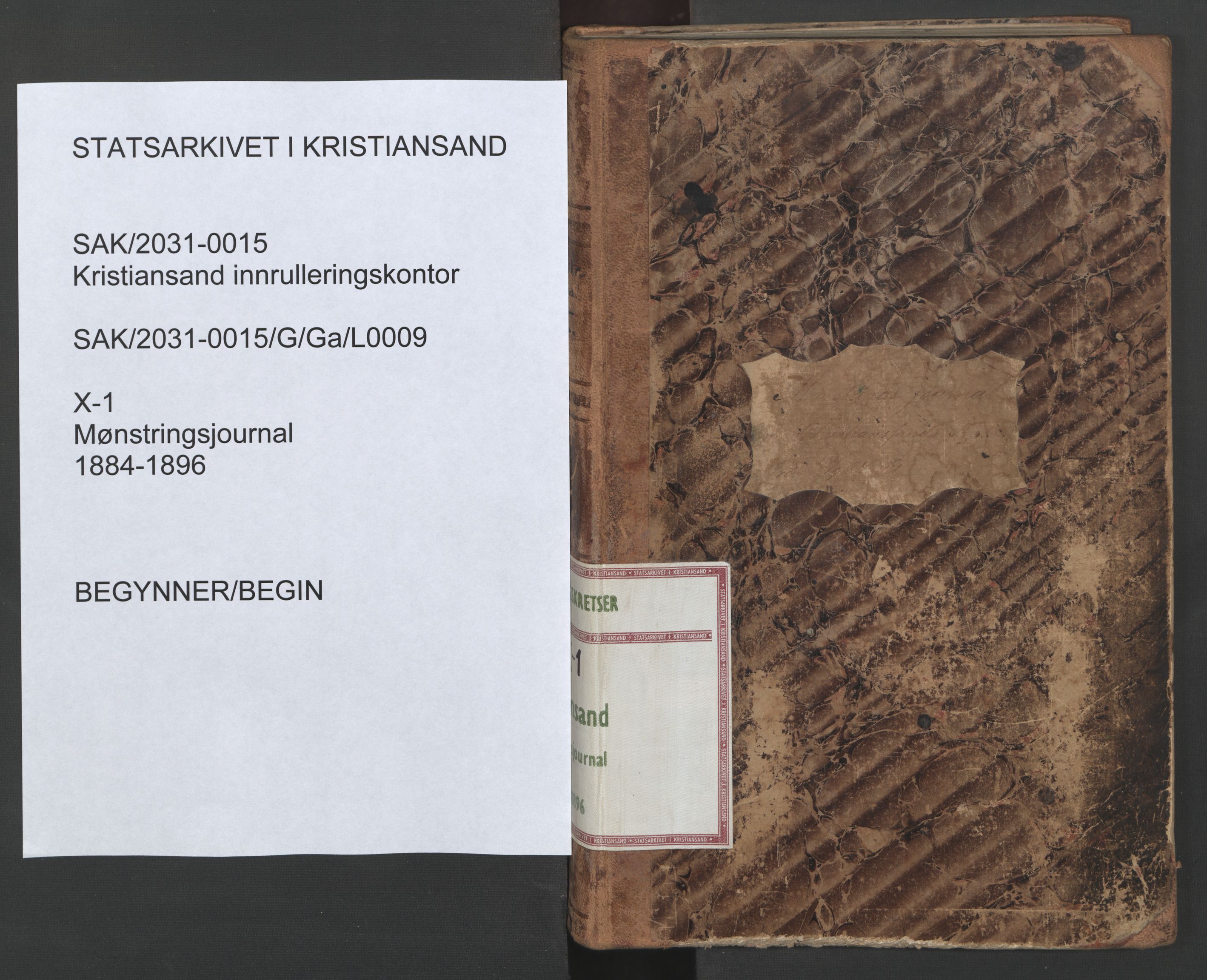 Kristiansand mønstringskrets, SAK/2031-0015/G/Ga/L0009: Mønstringsjournal, X-1, 1884-1896, p. 1