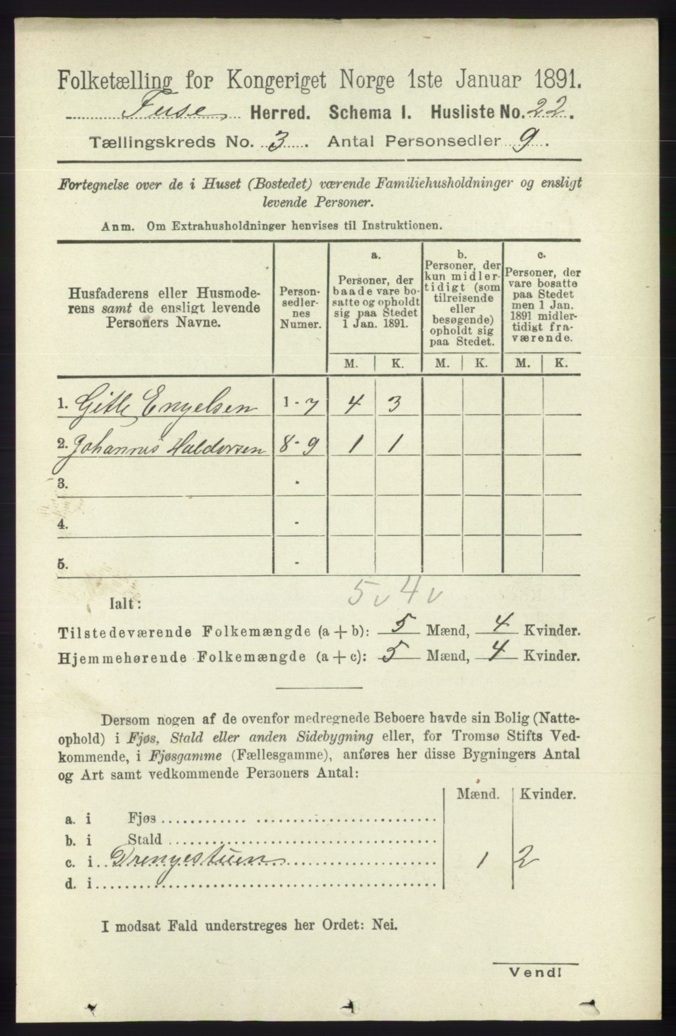 RA, 1891 census for 1241 Fusa, 1891, p. 508