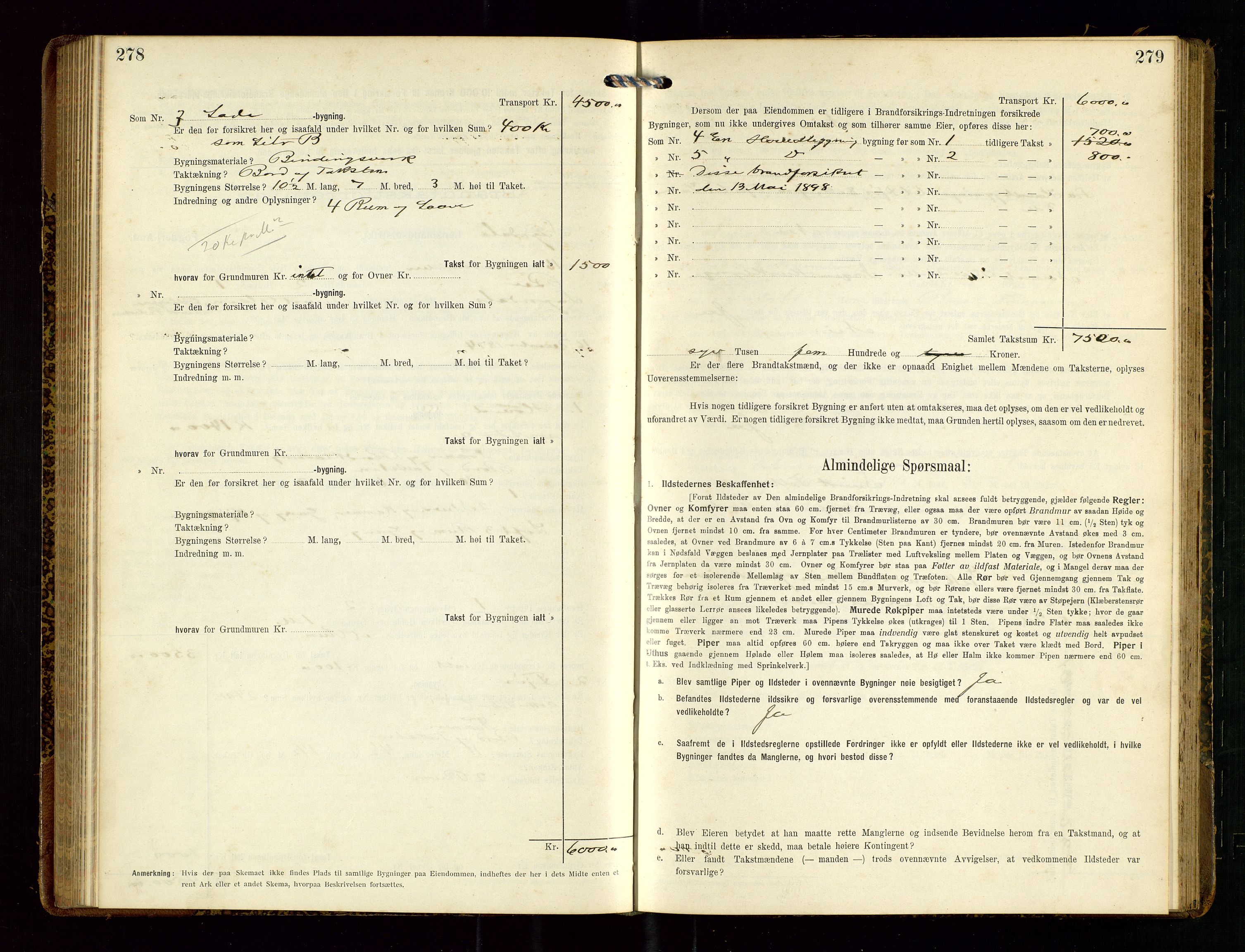 Sokndal lensmannskontor, AV/SAST-A-100417/Gob/L0003: "Brandtakst-Protokol", 1914-1917, p. 278-279