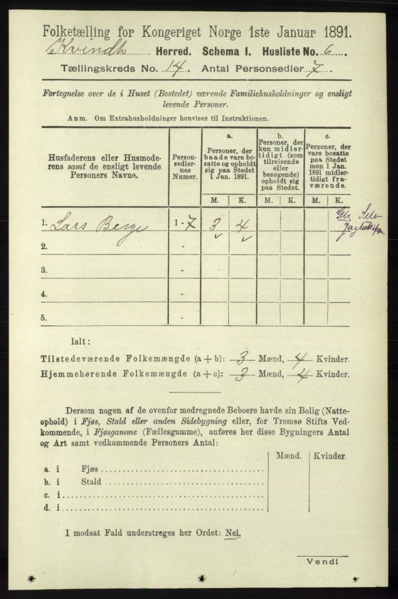 RA, 1891 census for 1224 Kvinnherad, 1891, p. 4625