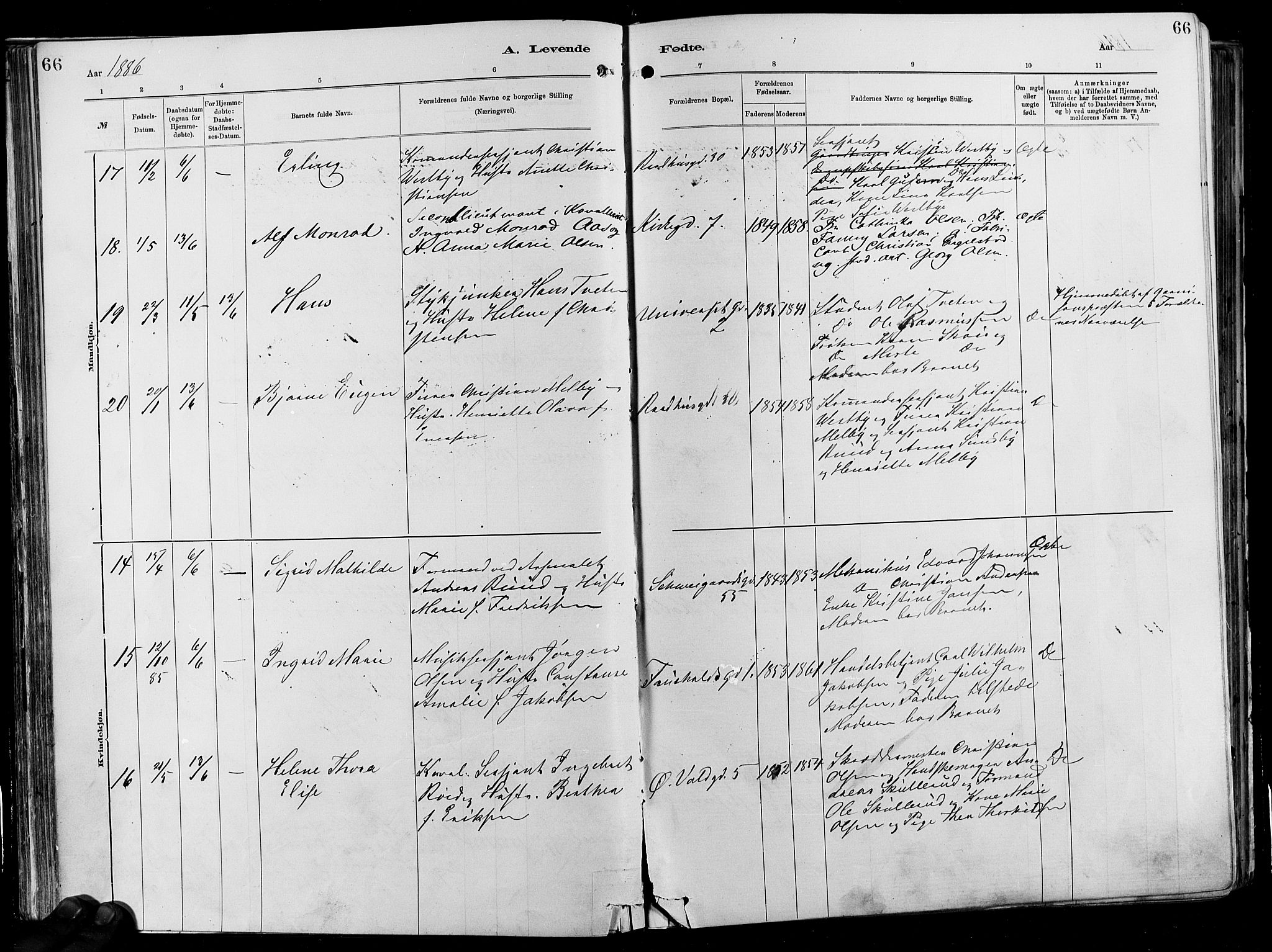 Garnisonsmenigheten Kirkebøker, AV/SAO-A-10846/F/Fa/L0012: Parish register (official) no. 12, 1880-1893, p. 66