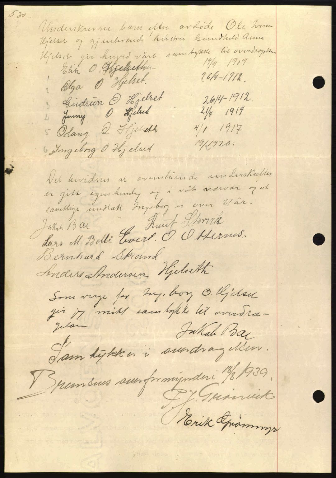 Nordmøre sorenskriveri, AV/SAT-A-4132/1/2/2Ca: Mortgage book no. A87, 1939-1940, Diary no: : 3186/1939