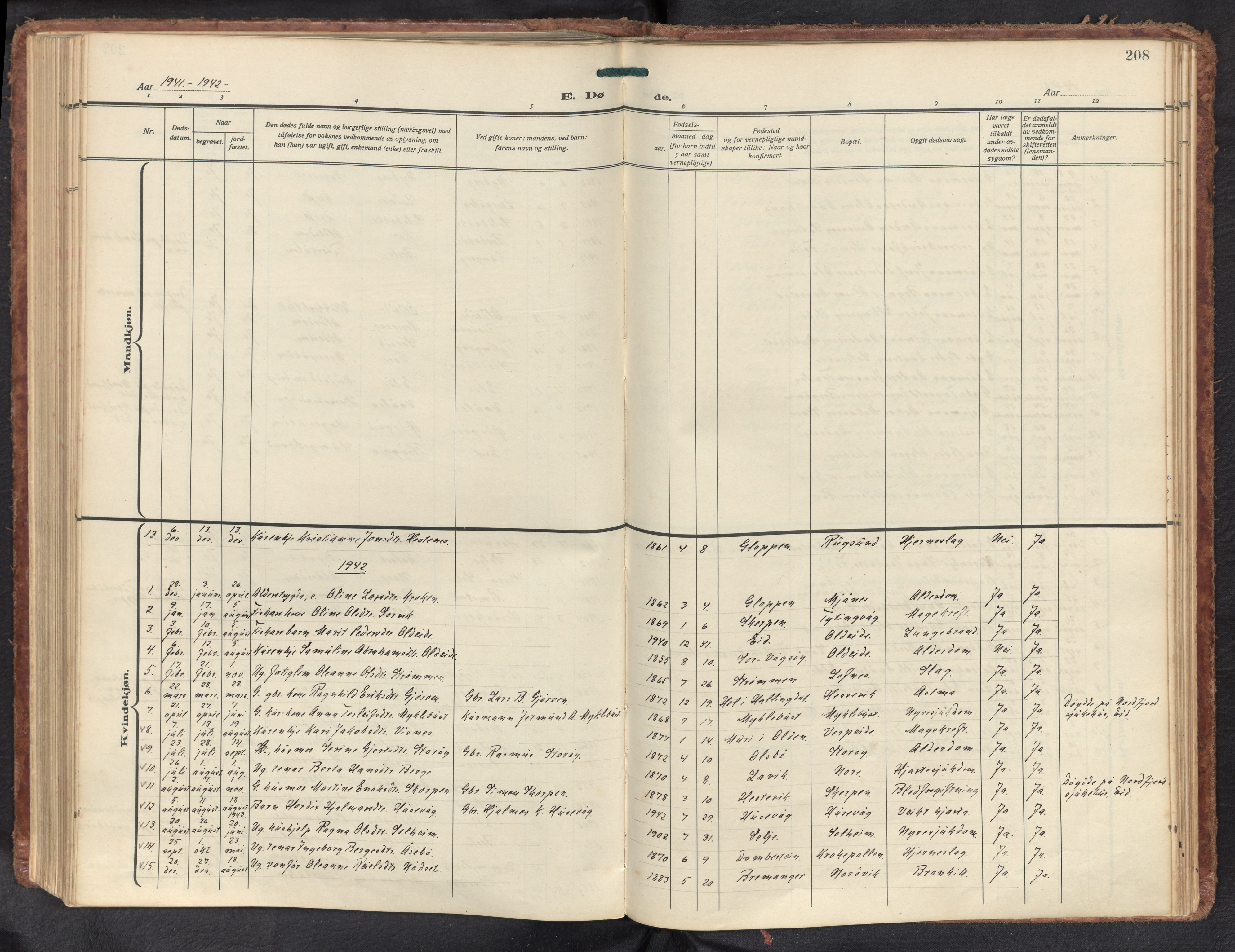 Davik sokneprestembete, AV/SAB-A-79701/H/Haa/Haad/L0003: Parish register (official) no. D 3, 1931-1952, p. 207b-208a