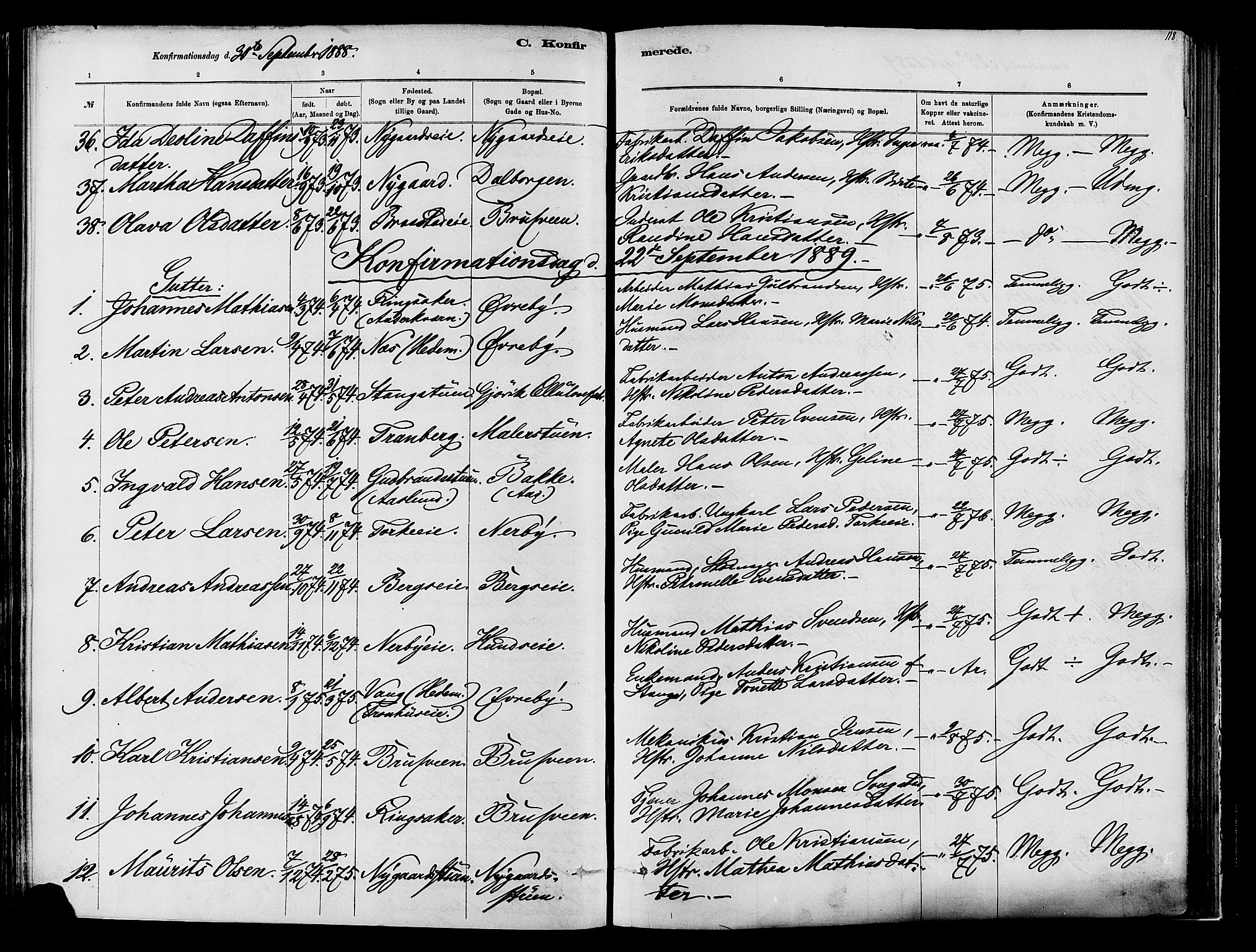 Vardal prestekontor, SAH/PREST-100/H/Ha/Haa/L0009: Parish register (official) no. 9, 1878-1892, p. 118