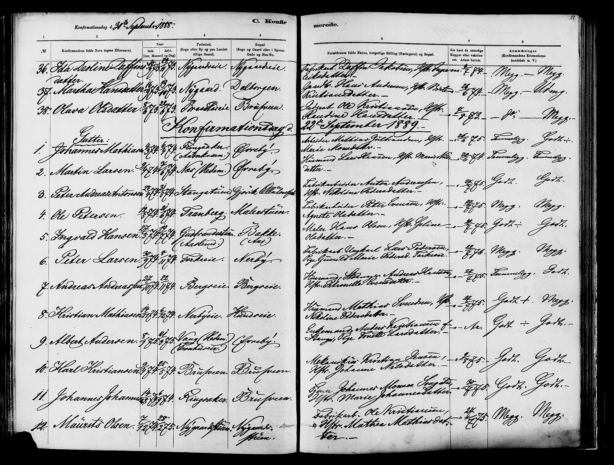 Vardal prestekontor, AV/SAH-PREST-100/H/Ha/Haa/L0009: Parish register (official) no. 9, 1878-1892, p. 118