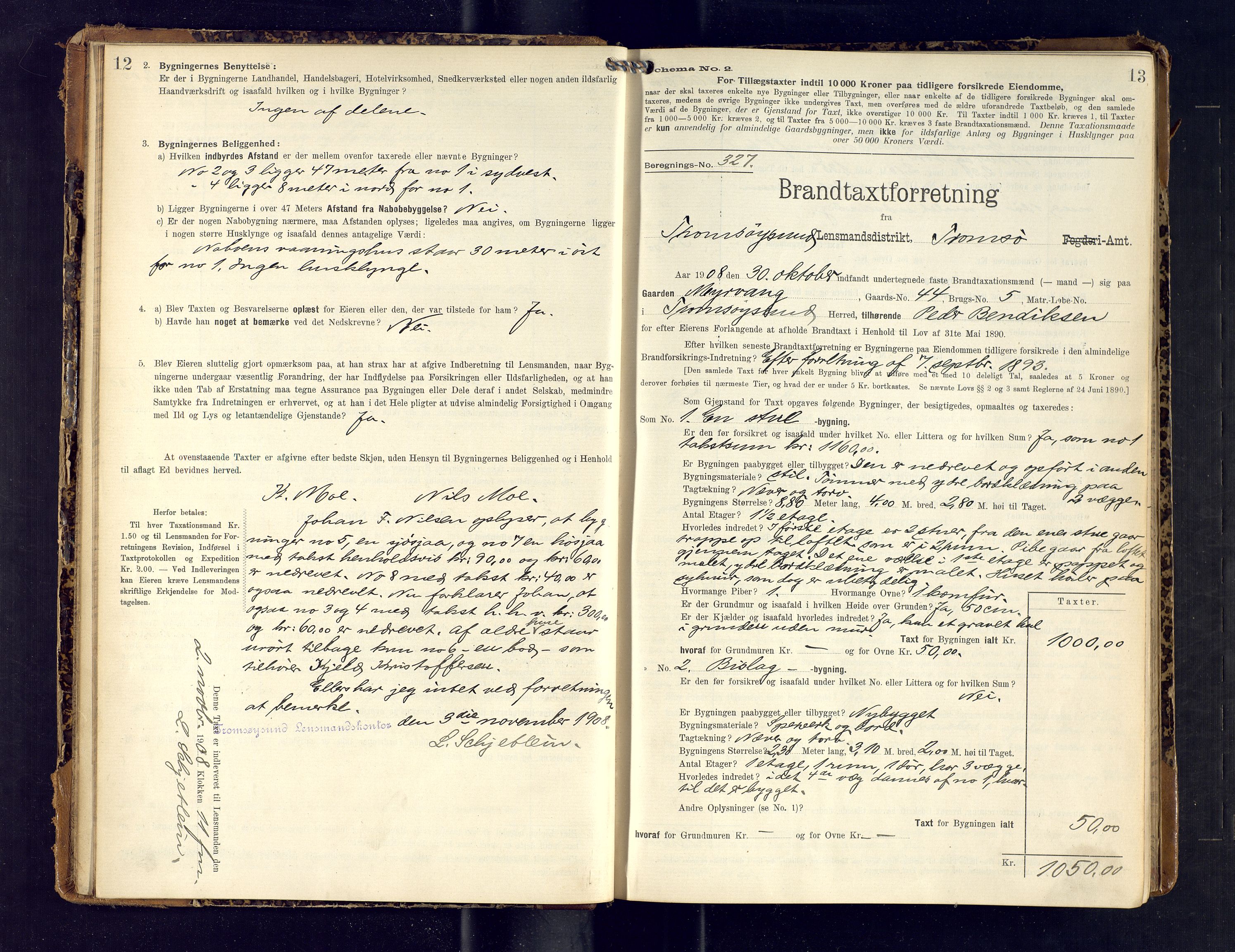 Tromsøysund lensmannskontor, AV/SATØ-SATØ-12/F/Fs/Fsb/L0738: Branntakstprotokoll (S).  Med register, 1908-1913, p. 12-13