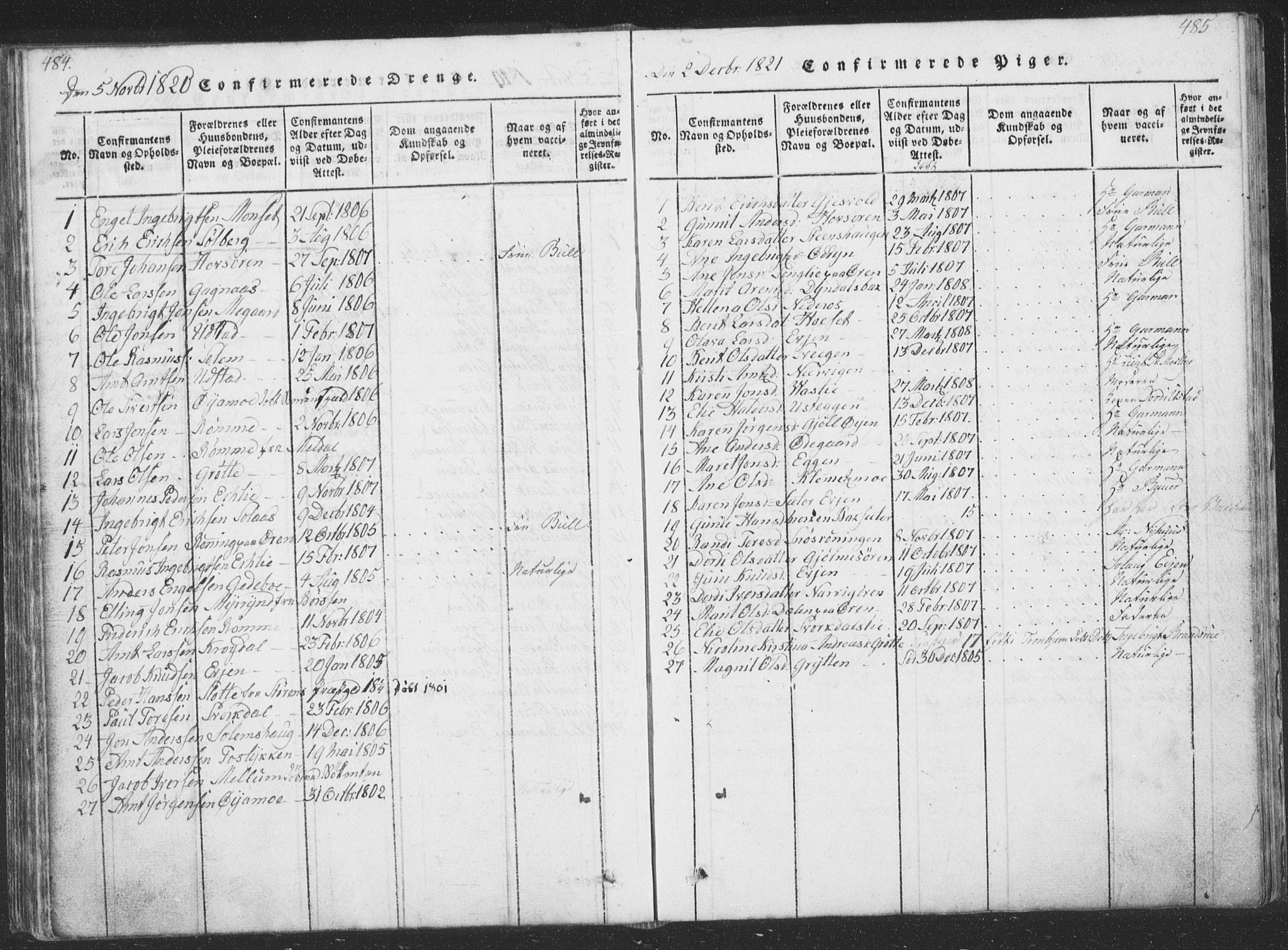 Ministerialprotokoller, klokkerbøker og fødselsregistre - Sør-Trøndelag, SAT/A-1456/668/L0816: Parish register (copy) no. 668C05, 1816-1893, p. 484-485
