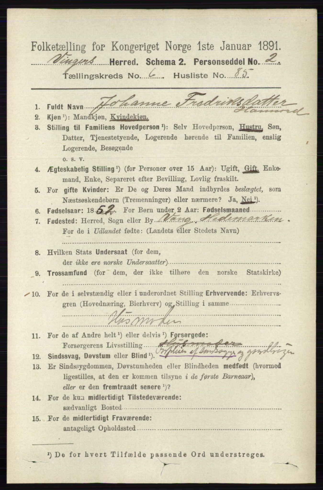 RA, 1891 census for 0421 Vinger, 1891, p. 3090