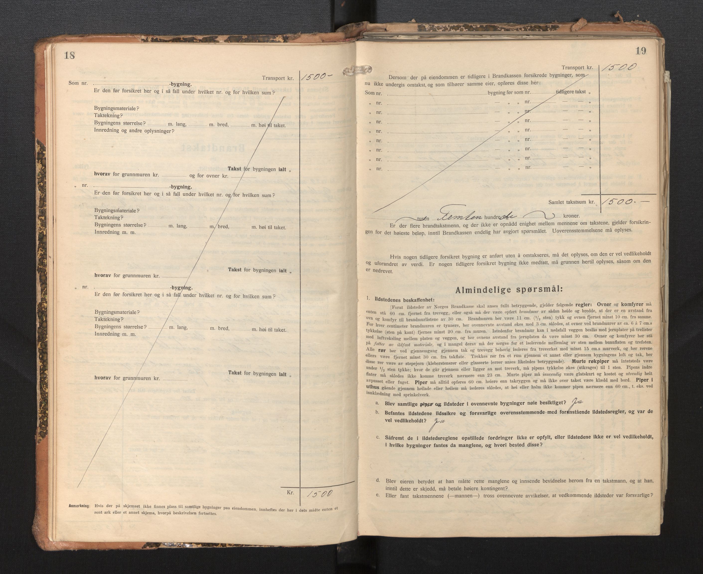 Lensmannen i Vossestrand, AV/SAB-A-35901/0012/L0002: Branntakstprotokoll, skjematakst, 1929-1955, p. 18-19