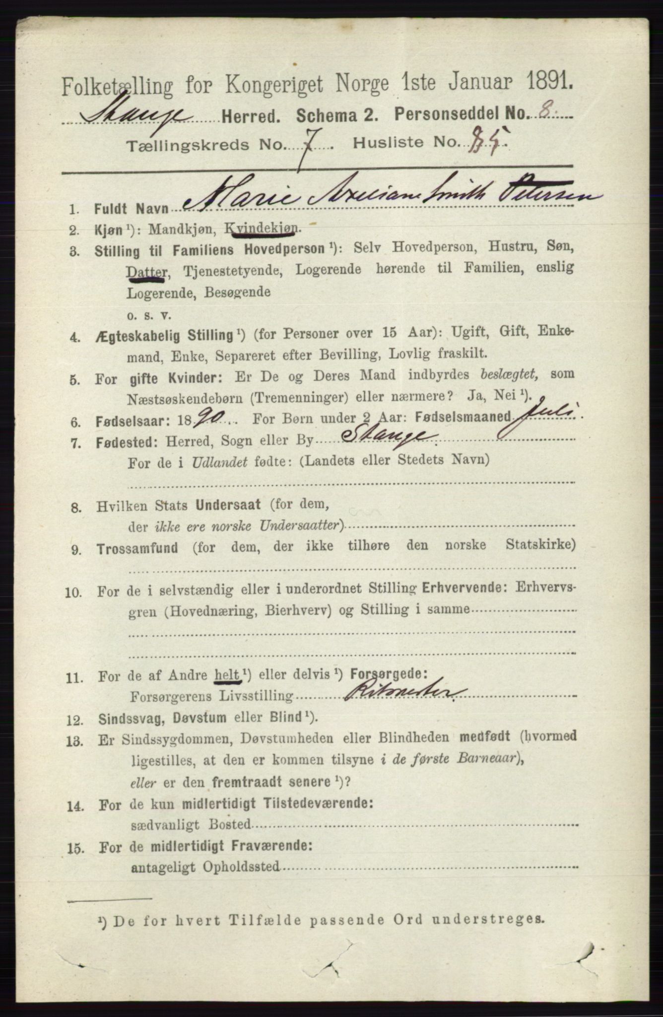 RA, 1891 census for 0417 Stange, 1891, p. 5237