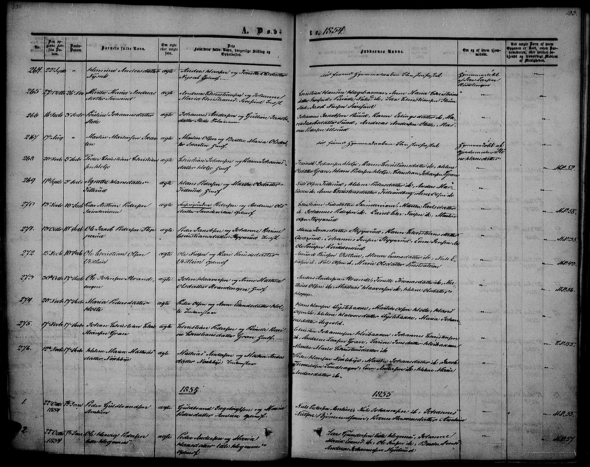 Vestre Toten prestekontor, SAH/PREST-108/H/Ha/Haa/L0005: Parish register (official) no. 5, 1850-1855, p. 103
