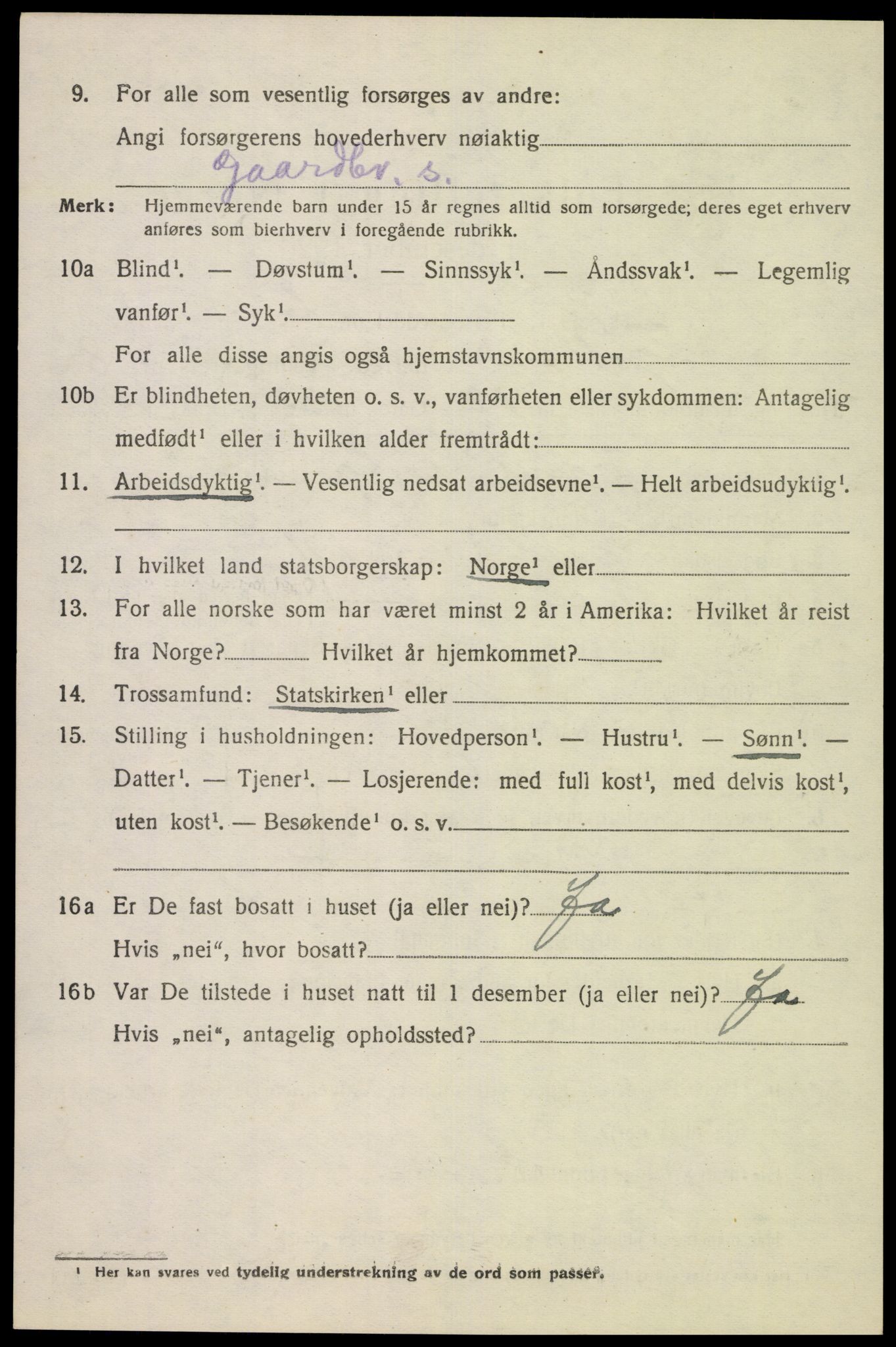 SAK, 1920 census for Fjotland, 1920, p. 2133
