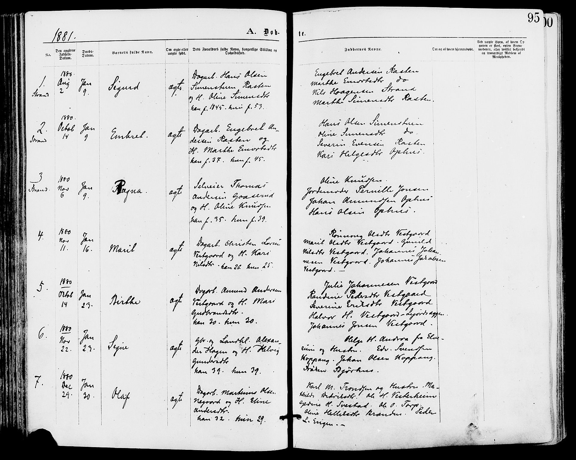 Stor-Elvdal prestekontor, SAH/PREST-052/H/Ha/Haa/L0001: Parish register (official) no. 1, 1871-1882, p. 95